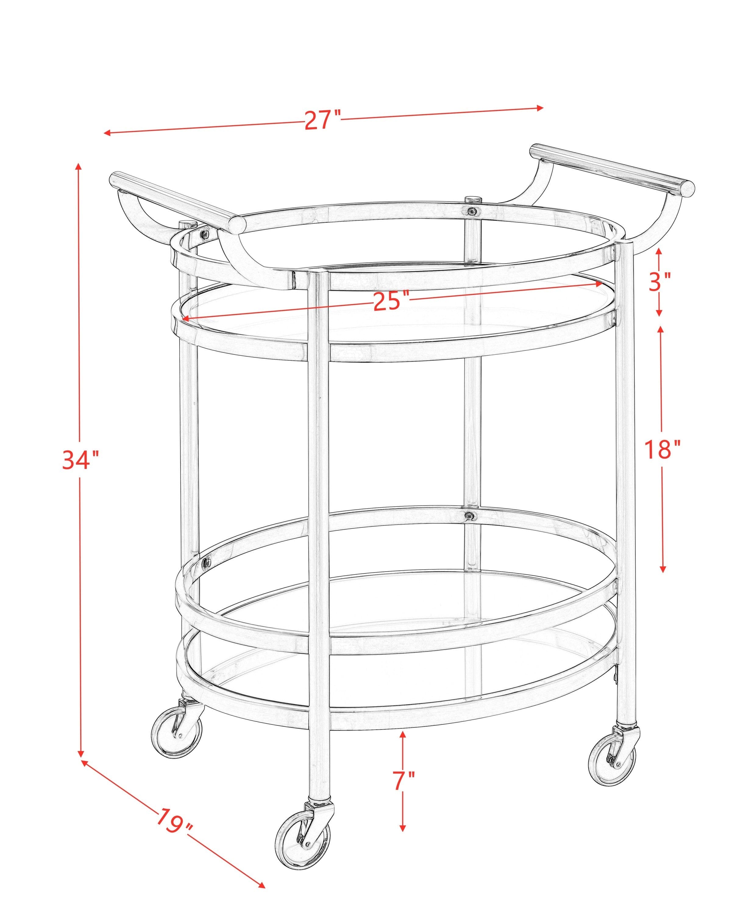 ACME Lakelyn Serving Cart, Brushed Bronze & Clear Glass 98190