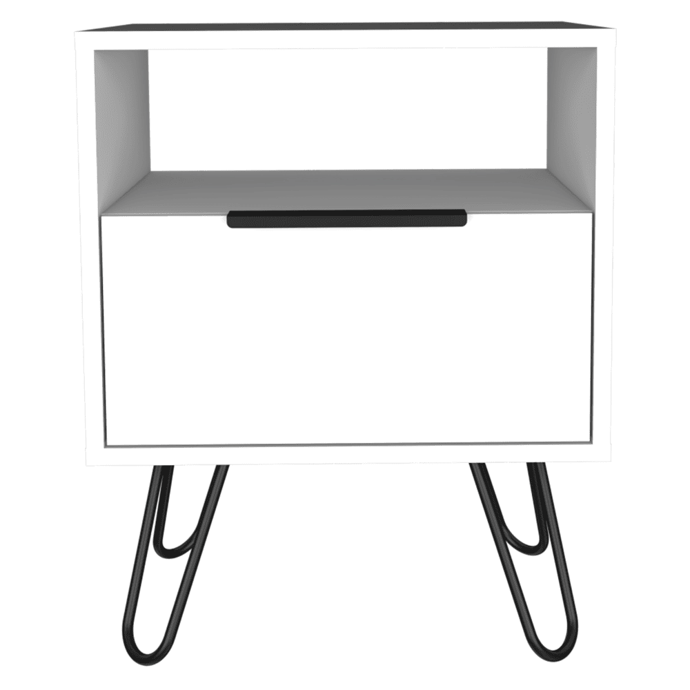 Augusta Nightstand, Single Door Cabinet, Hairpin Legs -White