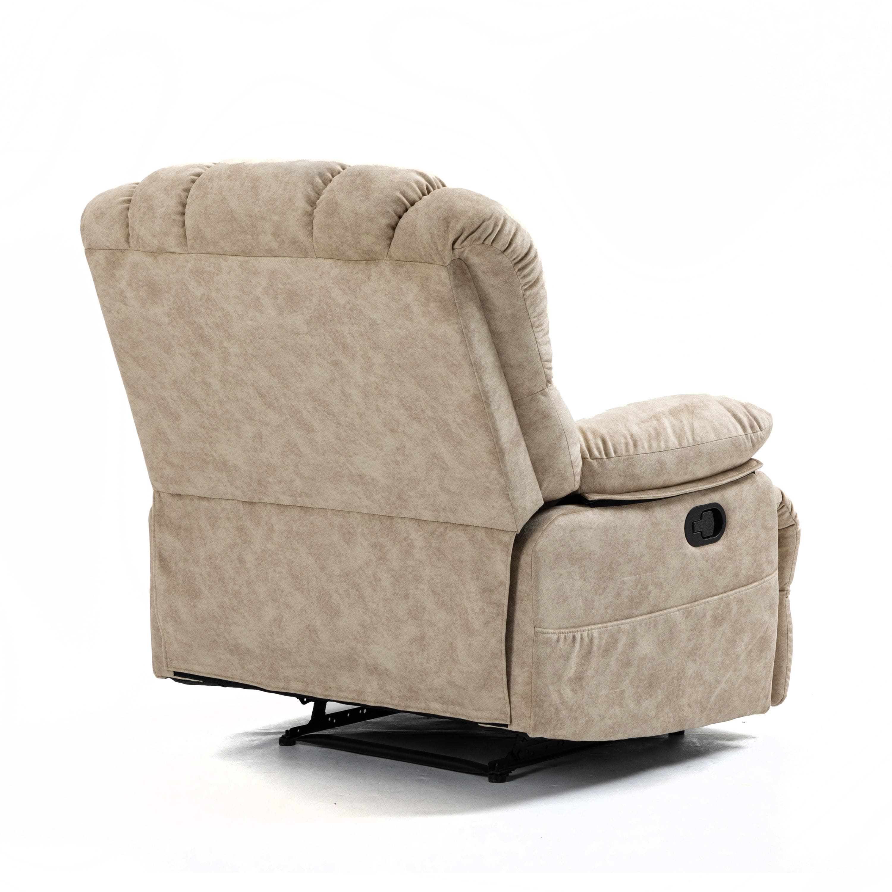 Large Manual Recliner Chair in Fabric for Living Room, Beige