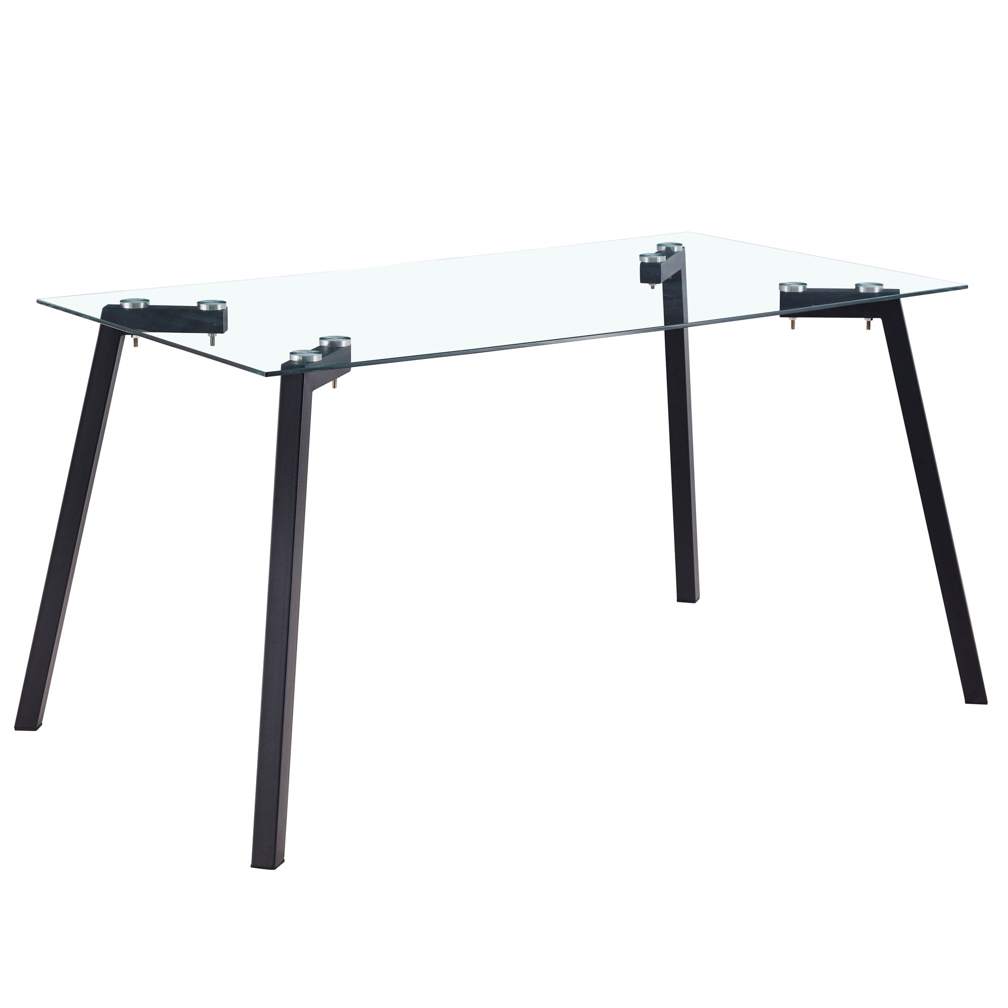 Modern Minimalist Rectangular Glass Dining Table for 4-6 with 0.31" Tempered Glass Tabletop and Black Coating Metal Legs, Writing Table Desk, for Kitchen Dining Living Room, 51" W x 31"D x 30" H 1123