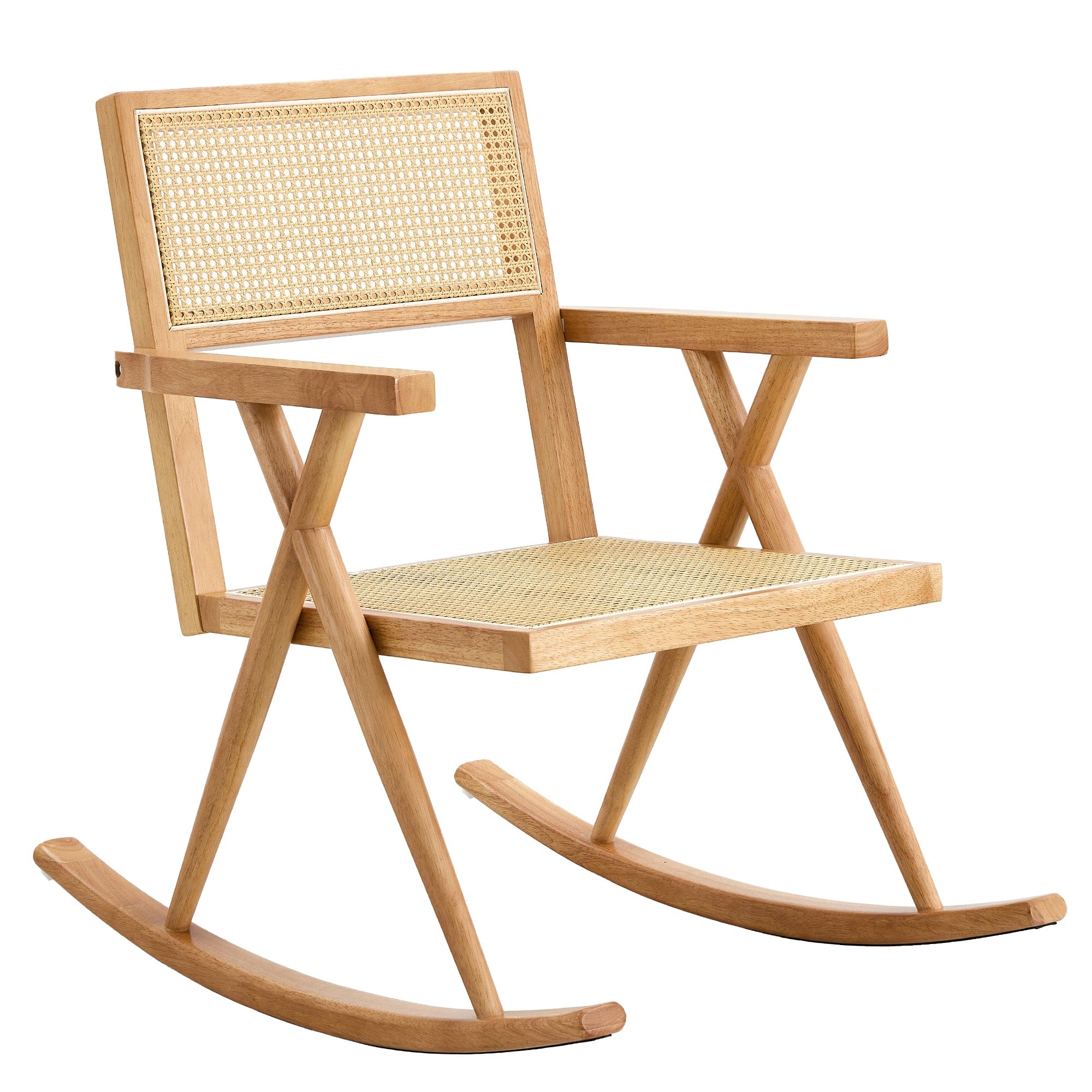 Solid wood+imitation rattan rocking chair allows you to relax quietly indoors and outdoors, enhancing your sense of relaxation, suitable for balconies, gardens, and camping sites