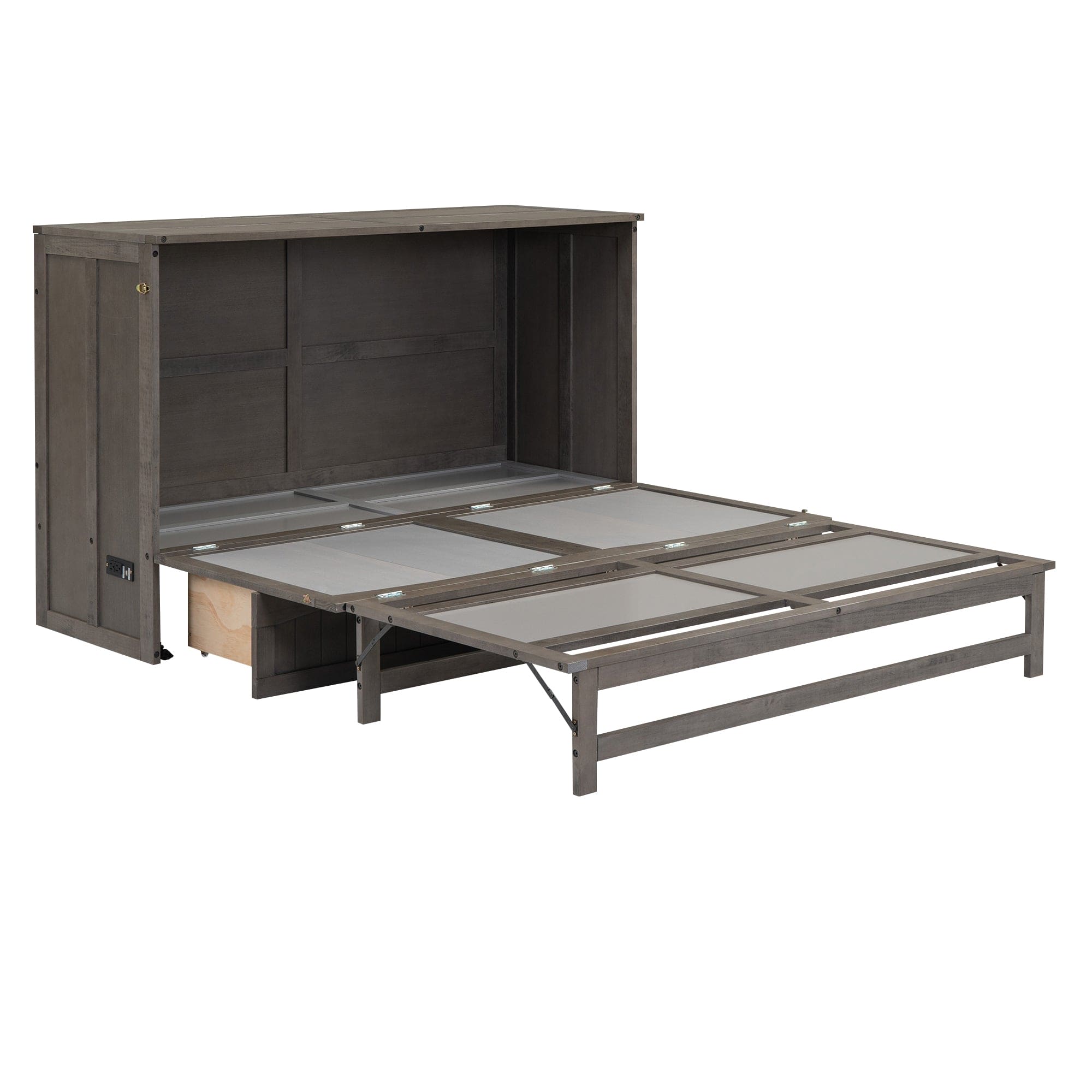 Queen Size Murphy Bed with Built-In Charging Station, Antique Grey