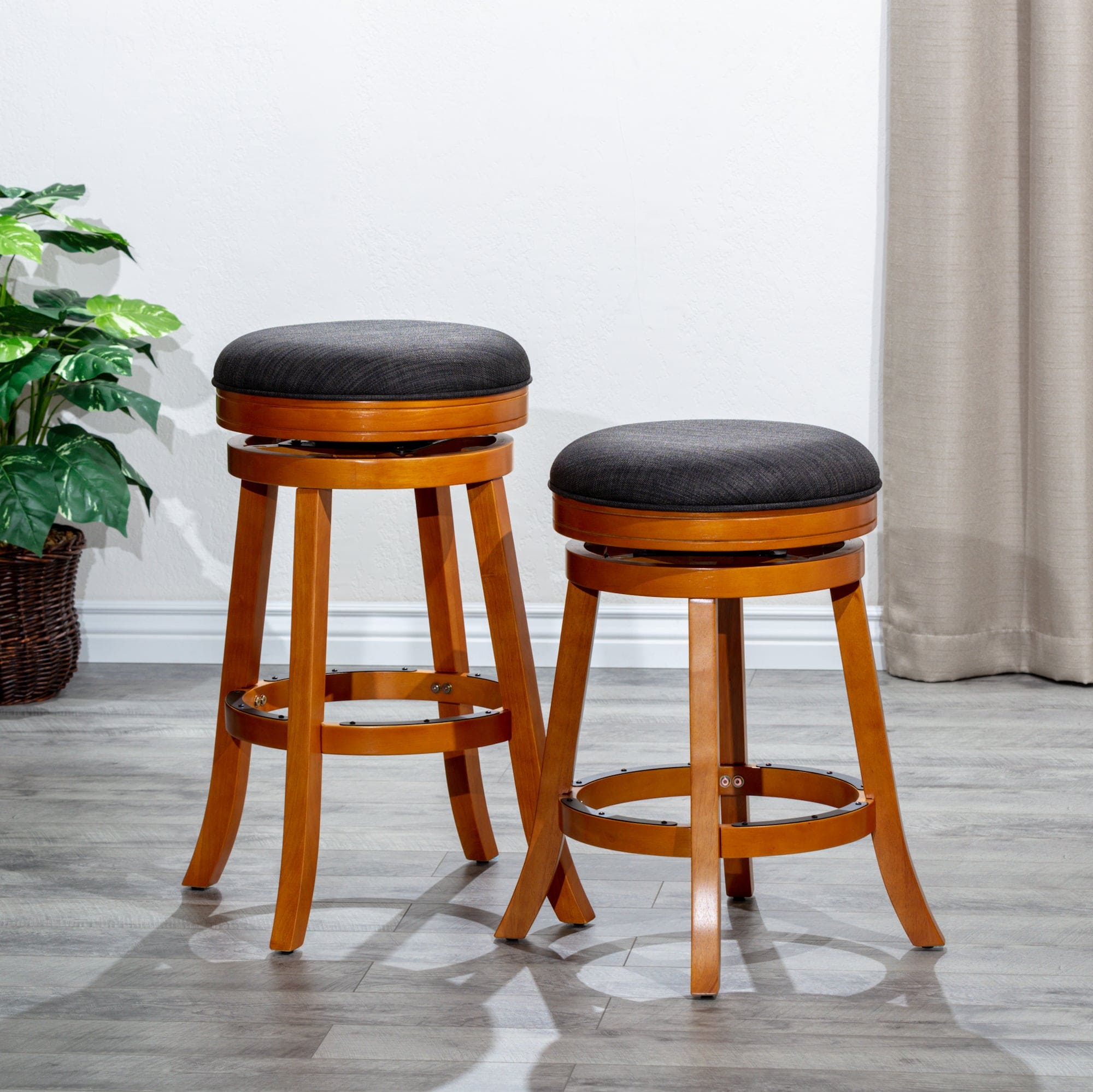 30" Bar Stool, Natural Finish, Charcoal Fabric Seat