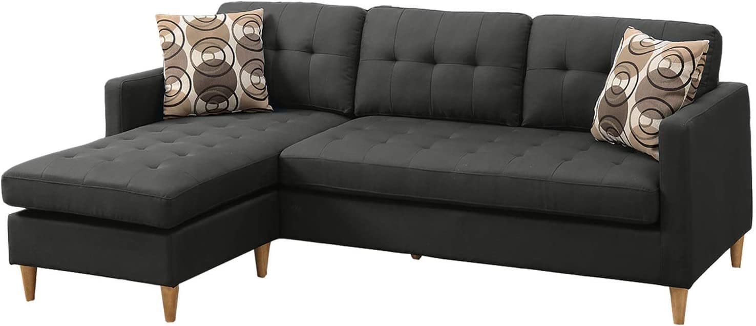 Black Polyfiber Sectional Sofa Living Room Furniture Reversible Chaise Couch Pillows Tufted Back Modular Sectionals