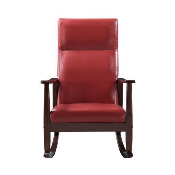 ACME Raina Rocking Chair, Red PU & Espresso Finish 59931