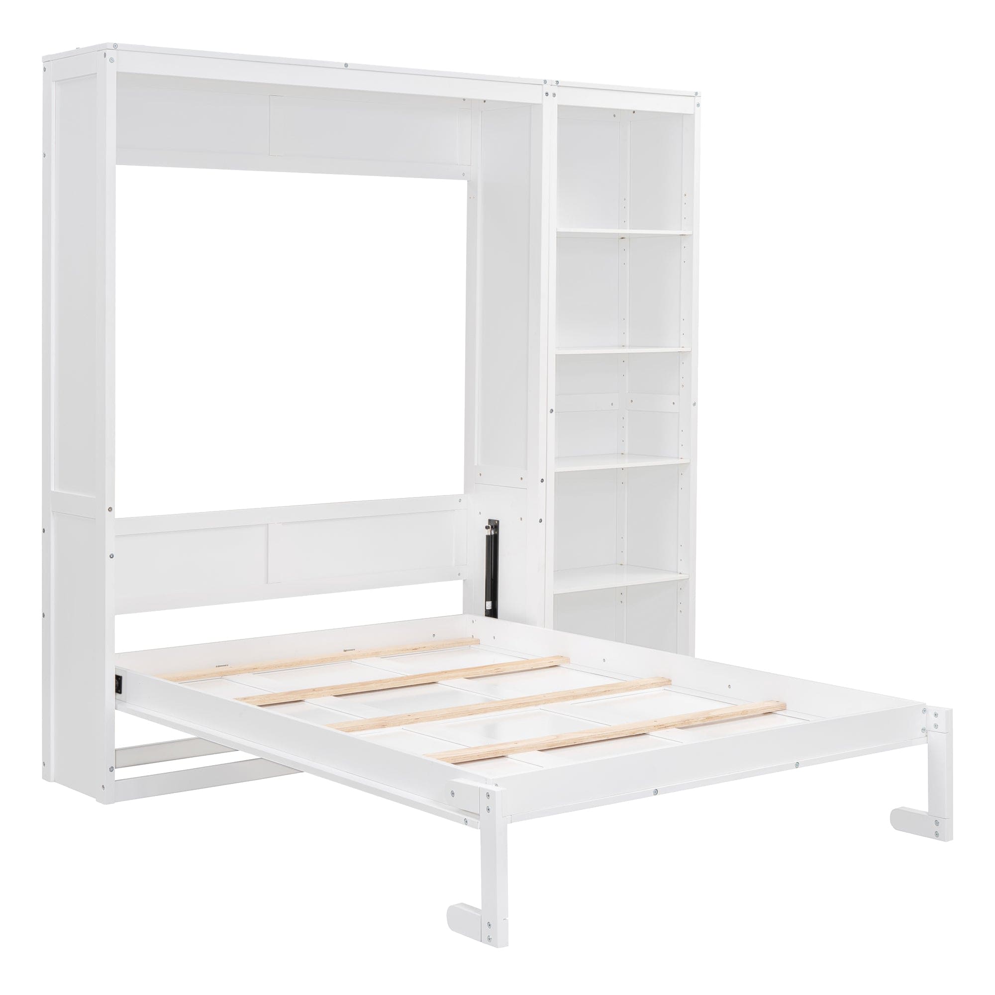 Full Size Murphy Bed Wall Bed with Shelves,White