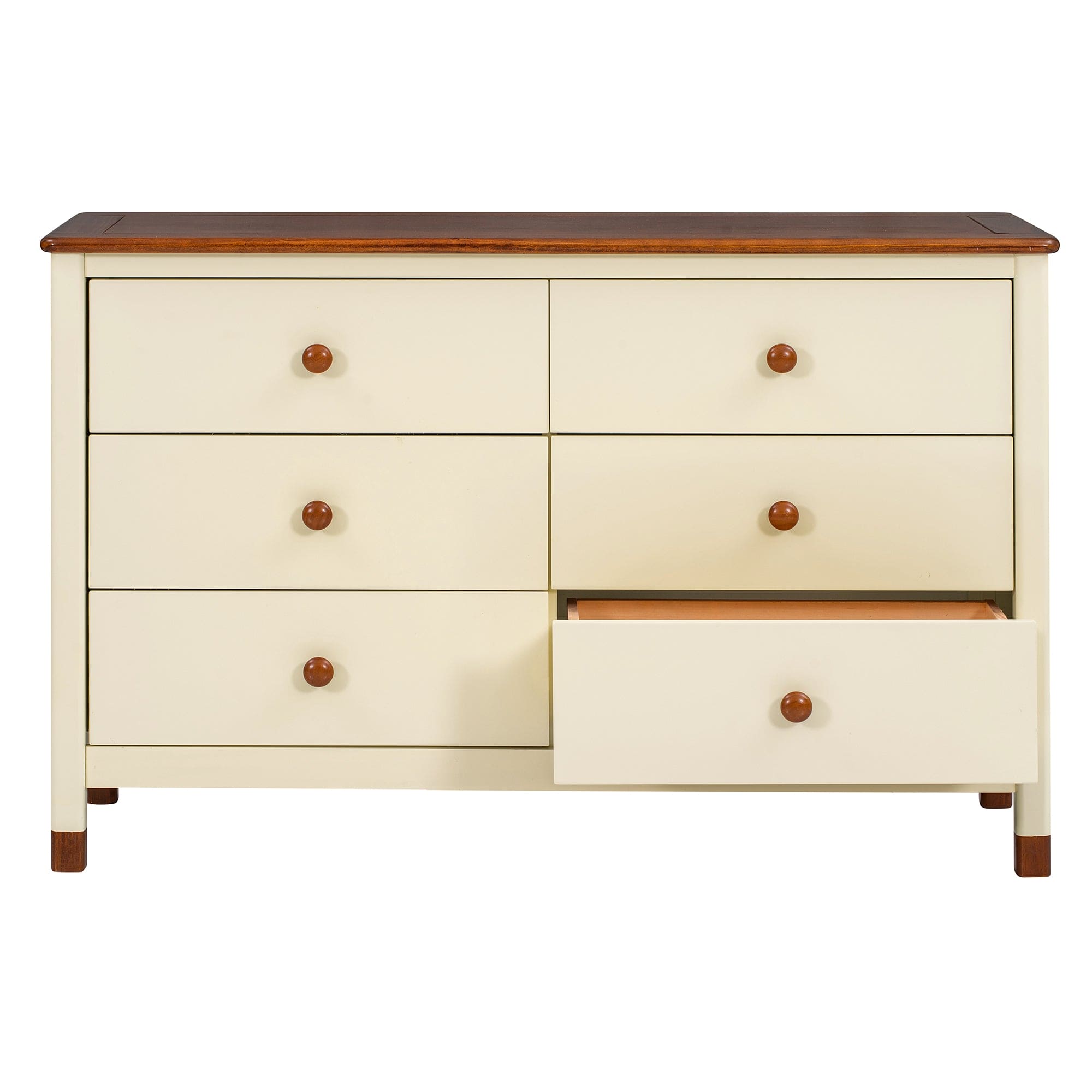 Wooden Storage Dresser with 6 Drawers,Storage Cabinet for kids Bedroom,Cream+Walnut