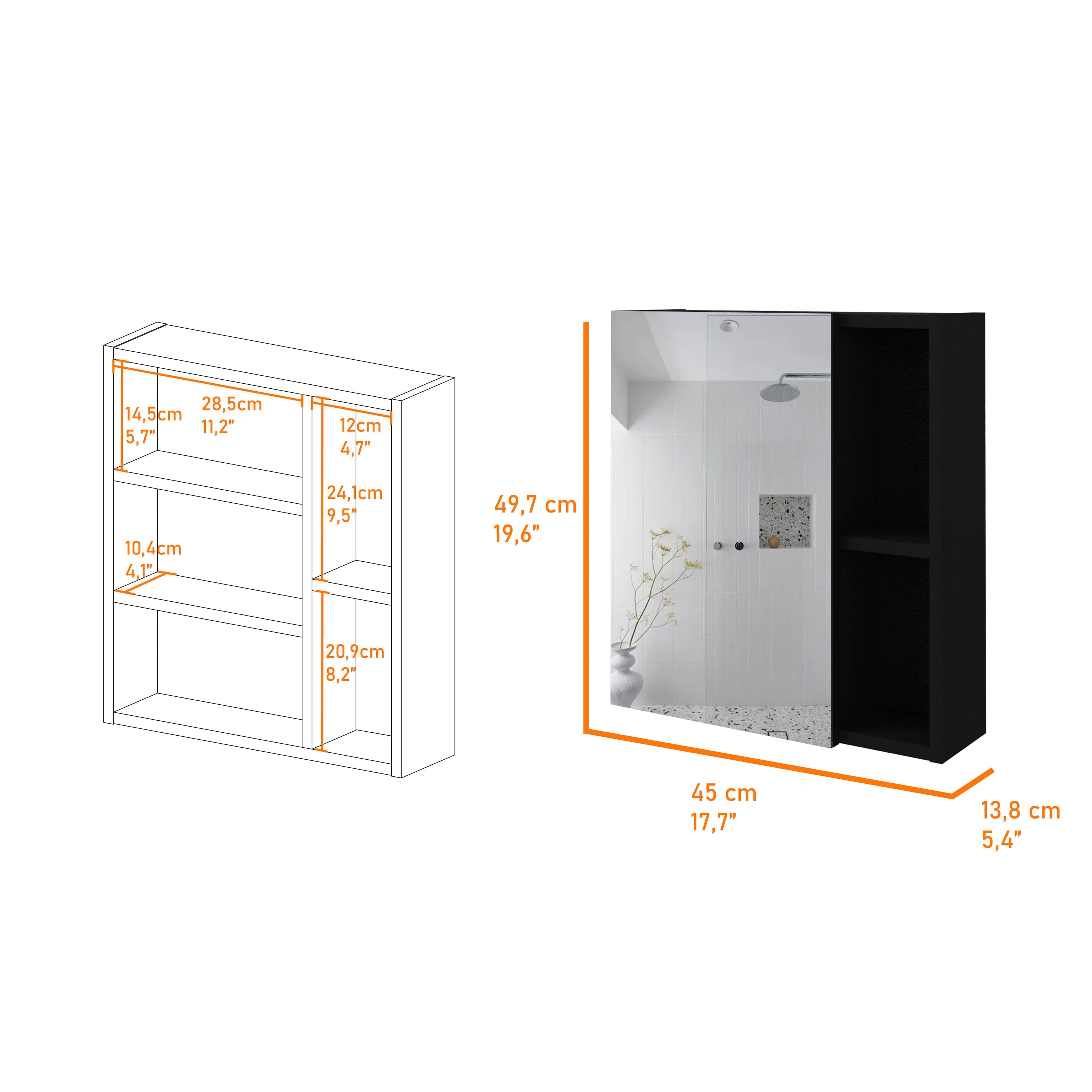 Medicine Cabinet Mirror Clifton, Five Internal Shelves, Black Wengue Finish