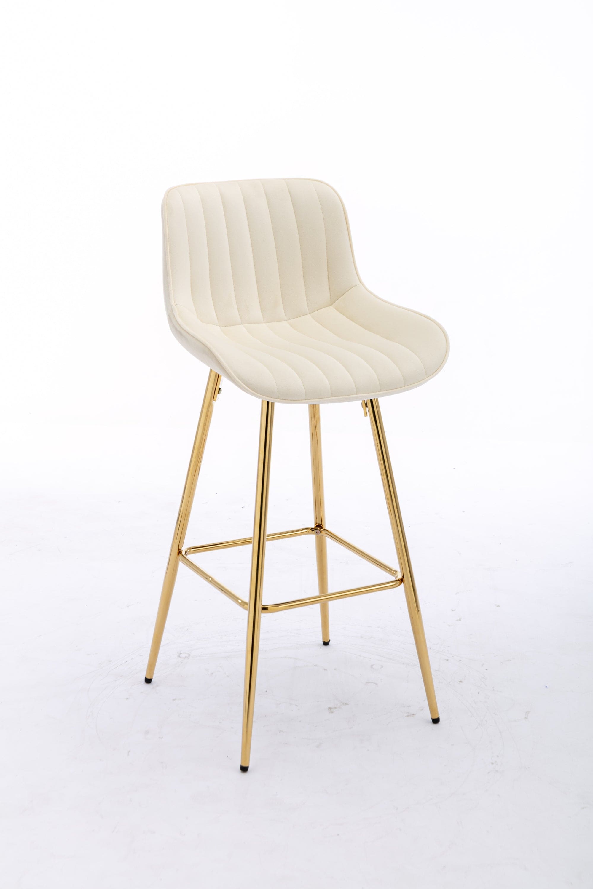 26 Inch Set of 2 Bar Stools,with Chrome Footrest Velvet Fabric Counter Stool Golden Leg Simple Bar Stool,CREAM