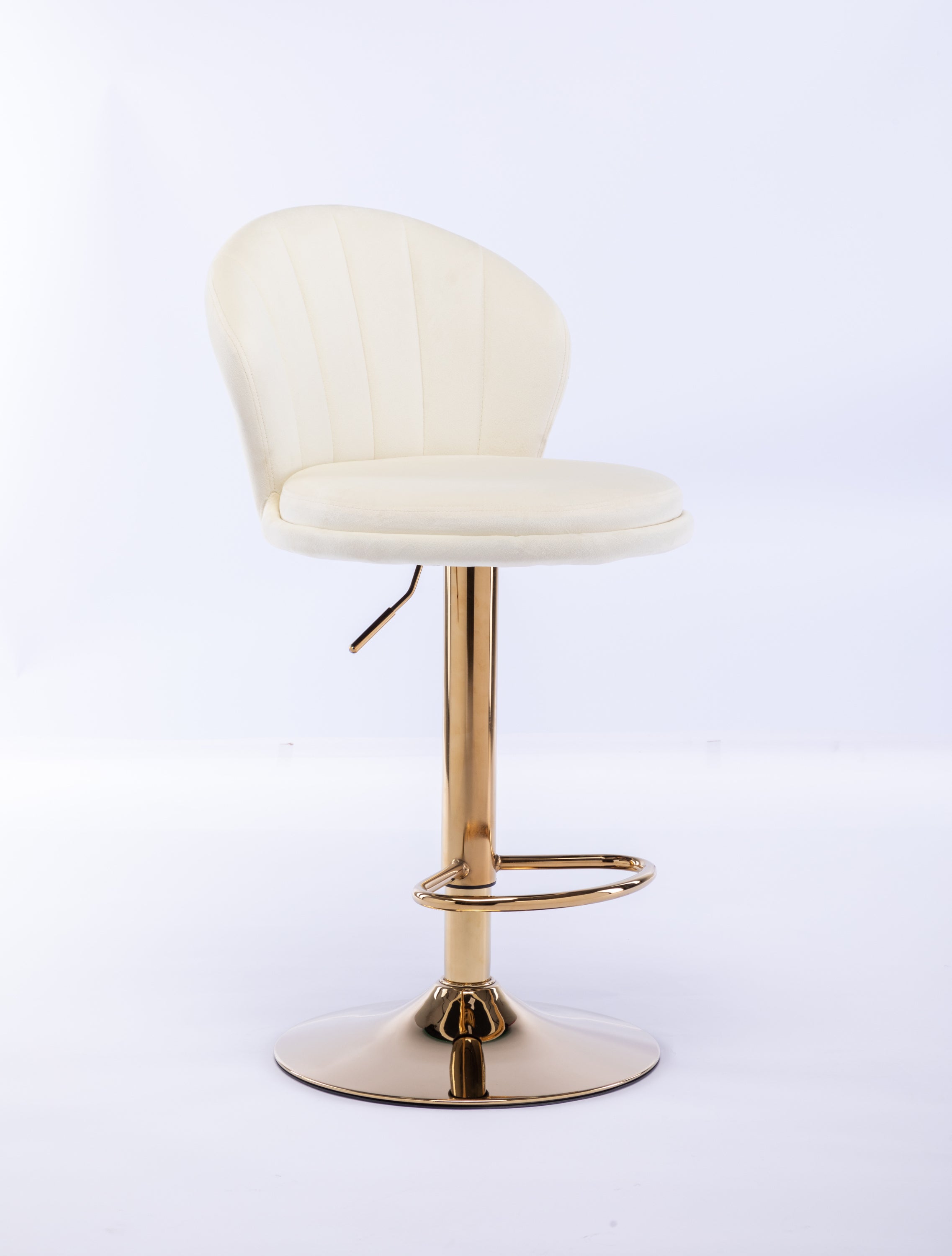 Set of 2  Bar Stools,with Chrome Footrest and Base Swivel Height Adjustable Mechanical Lifting Velvet + Golden Leg Simple Bar Stool-Cream