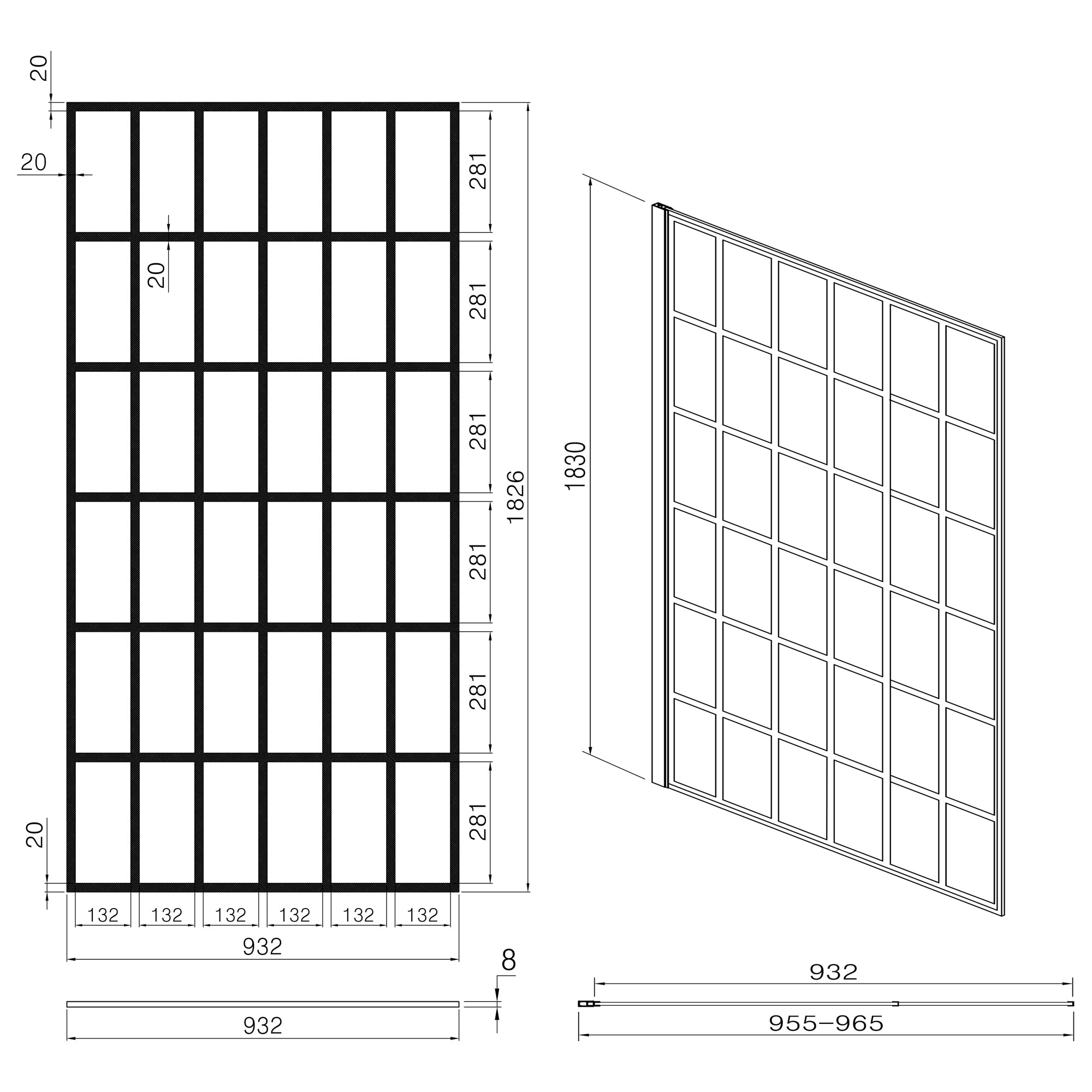 Shower Door 34" W x 72" H Single Panel Frameless Fixed Shower Door, Open Entry Design in Matte Black