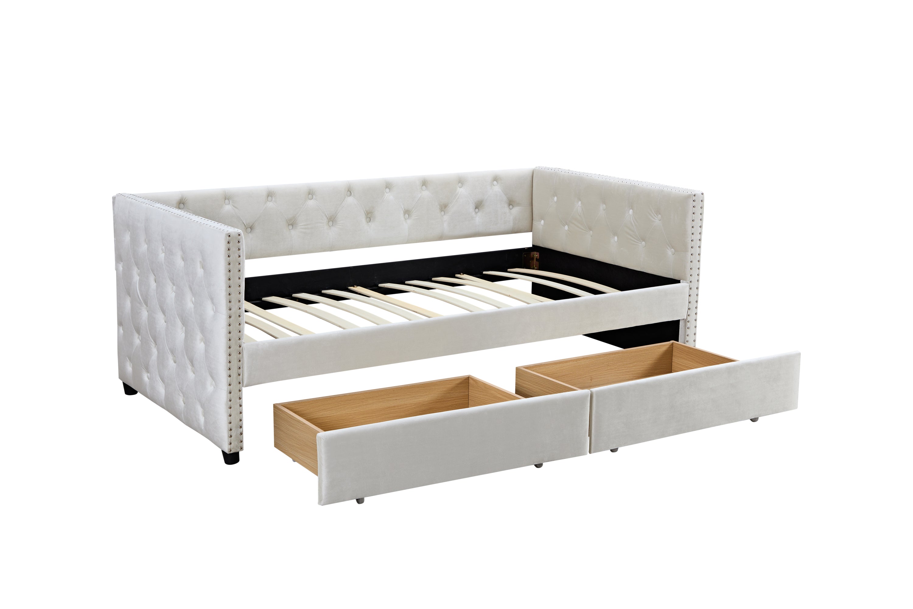 Sofa bed with drawers, modern velvet upholstered sofa bed with button tufted sofa bed frame with double drawers, bedroom living room furniture,Beige (83.47''x42.91''x30.71''')