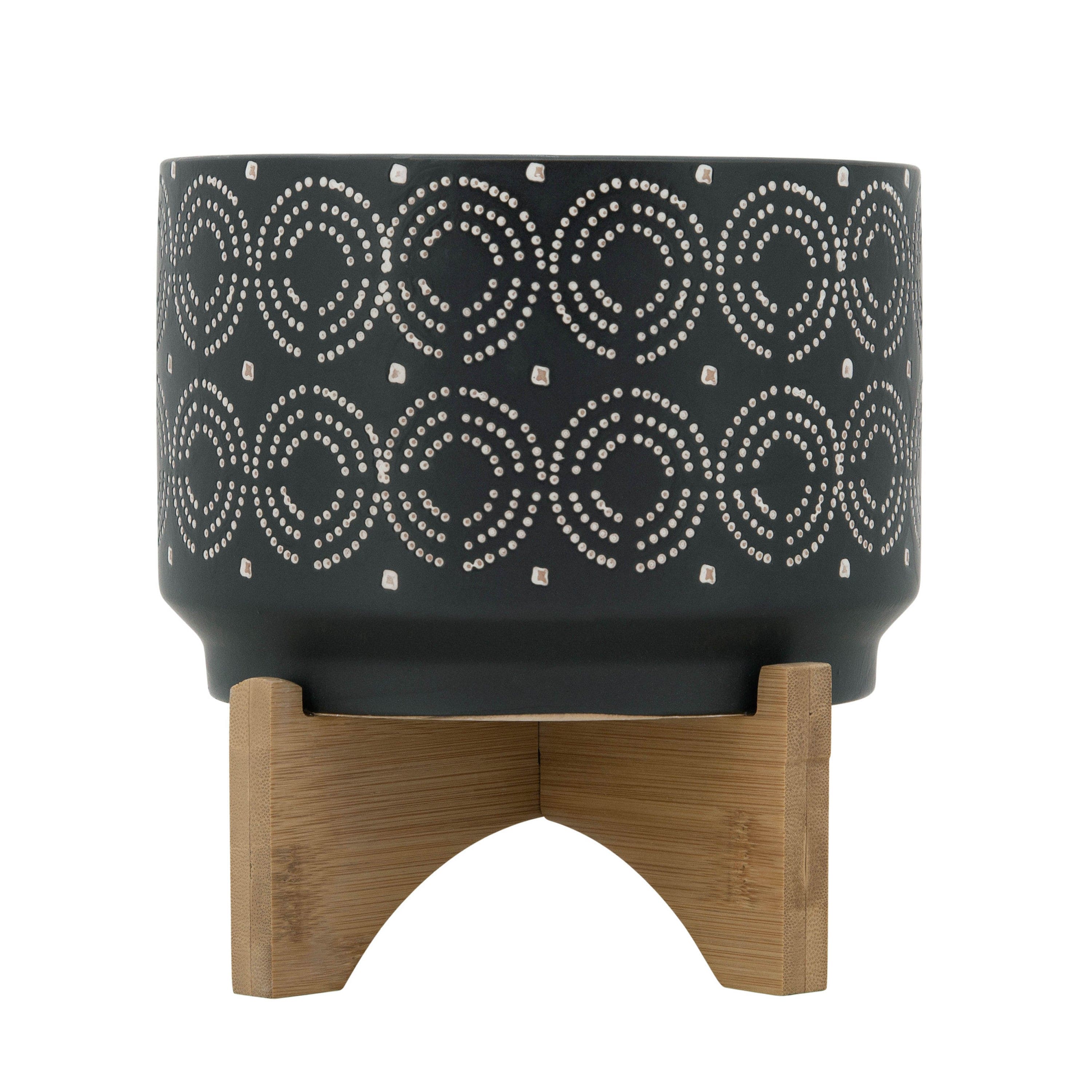 7" SWIRL PLANTER ON STAND, BLACK