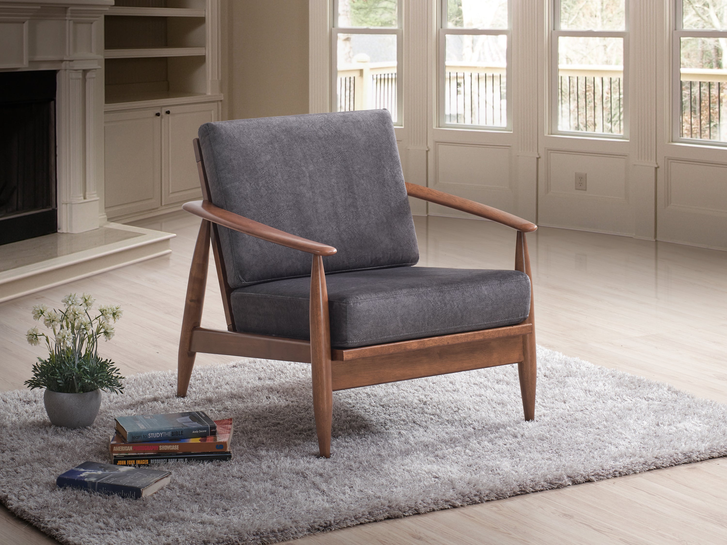 ACME Alisa Accent Chair, Charcoal Fabric & Brown Finish AC02377