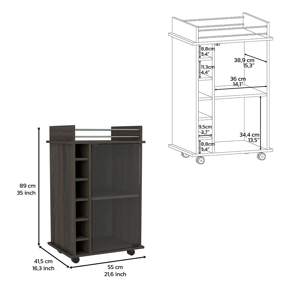 Bar Cart Baltimore, Six Wine Cubbies, Carbon Espresso Finish