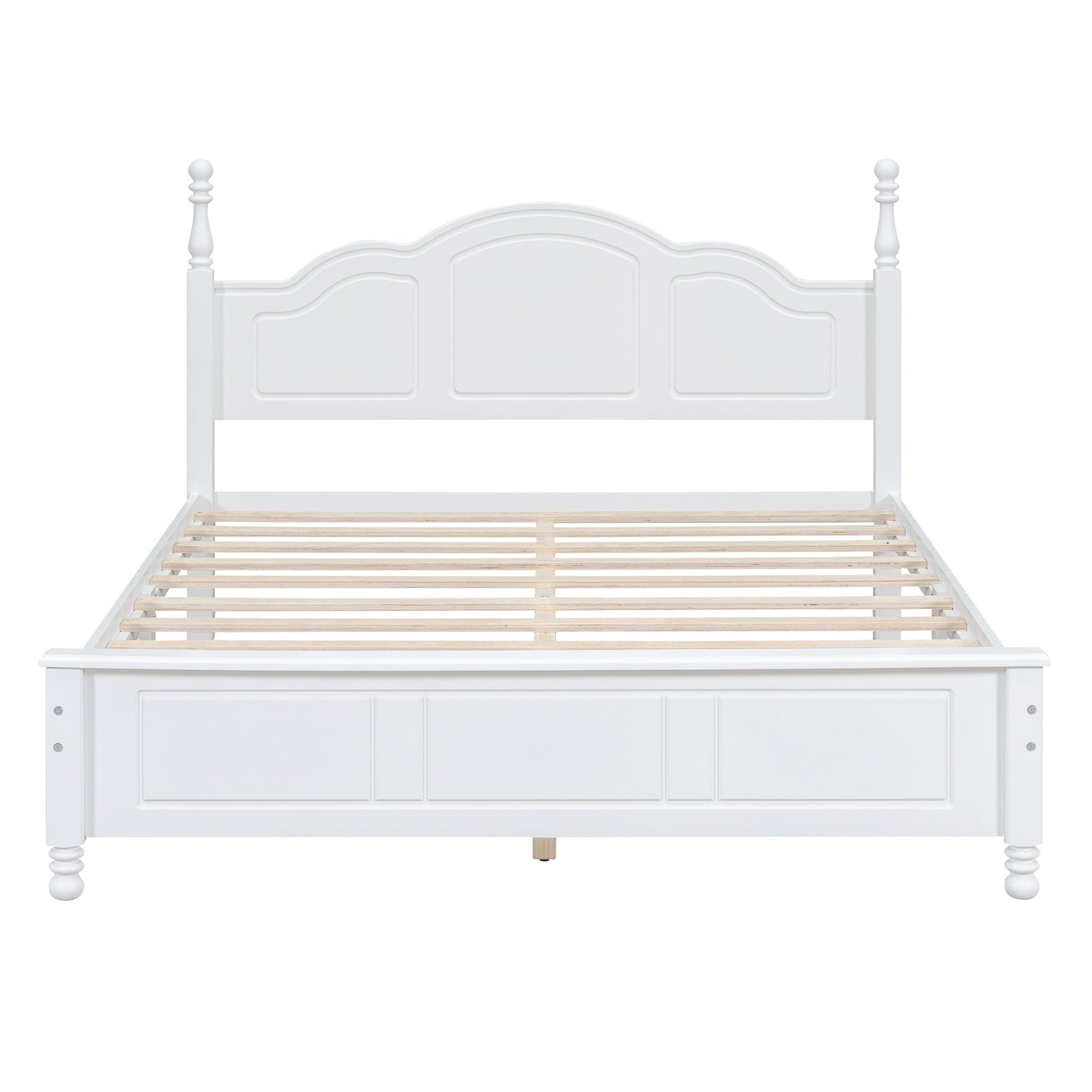 Queen Size Wood Platform Bed Frame,Retro Style Platform Bed with Wooden Slat Support,White