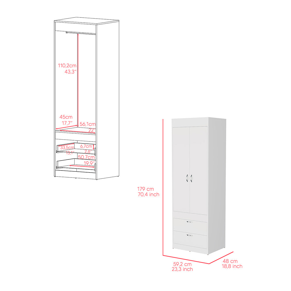 Armoire Tarento,Two Drawers, White Finish