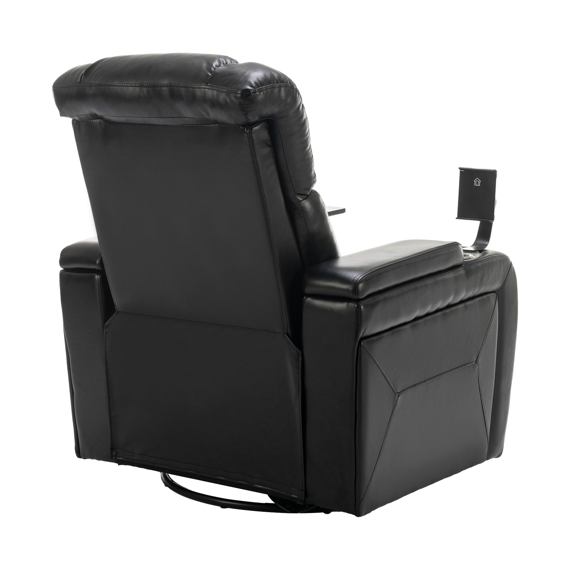 270 Degree Swivel PU Leather Power Recliner Individual Seat Home Theater Recliner with  Comforable Backrest, Tray Table,  Phone Holder, Cup Holder,  USB Port, Hidden Arm Storage for Living Room, Black