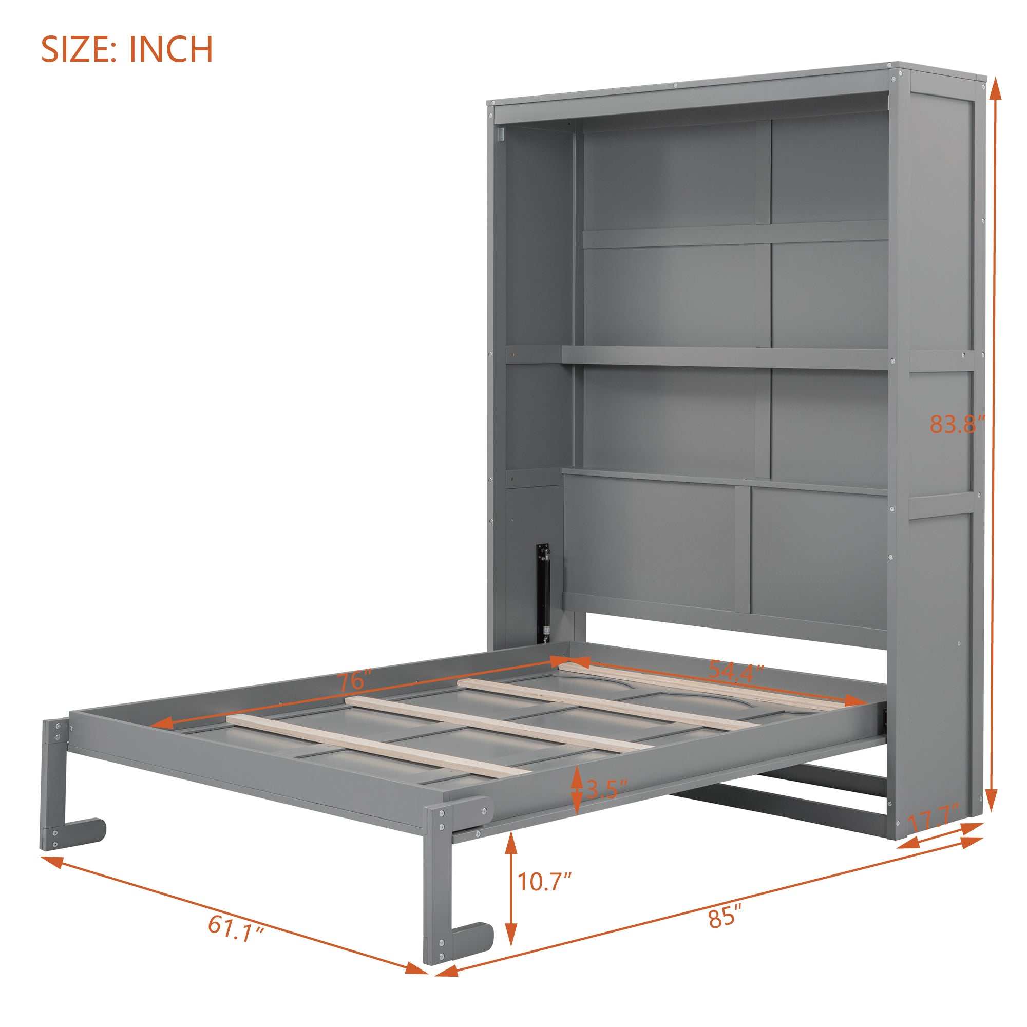 Full Size Murphy Bed Wall Bed with Shelves,Gray