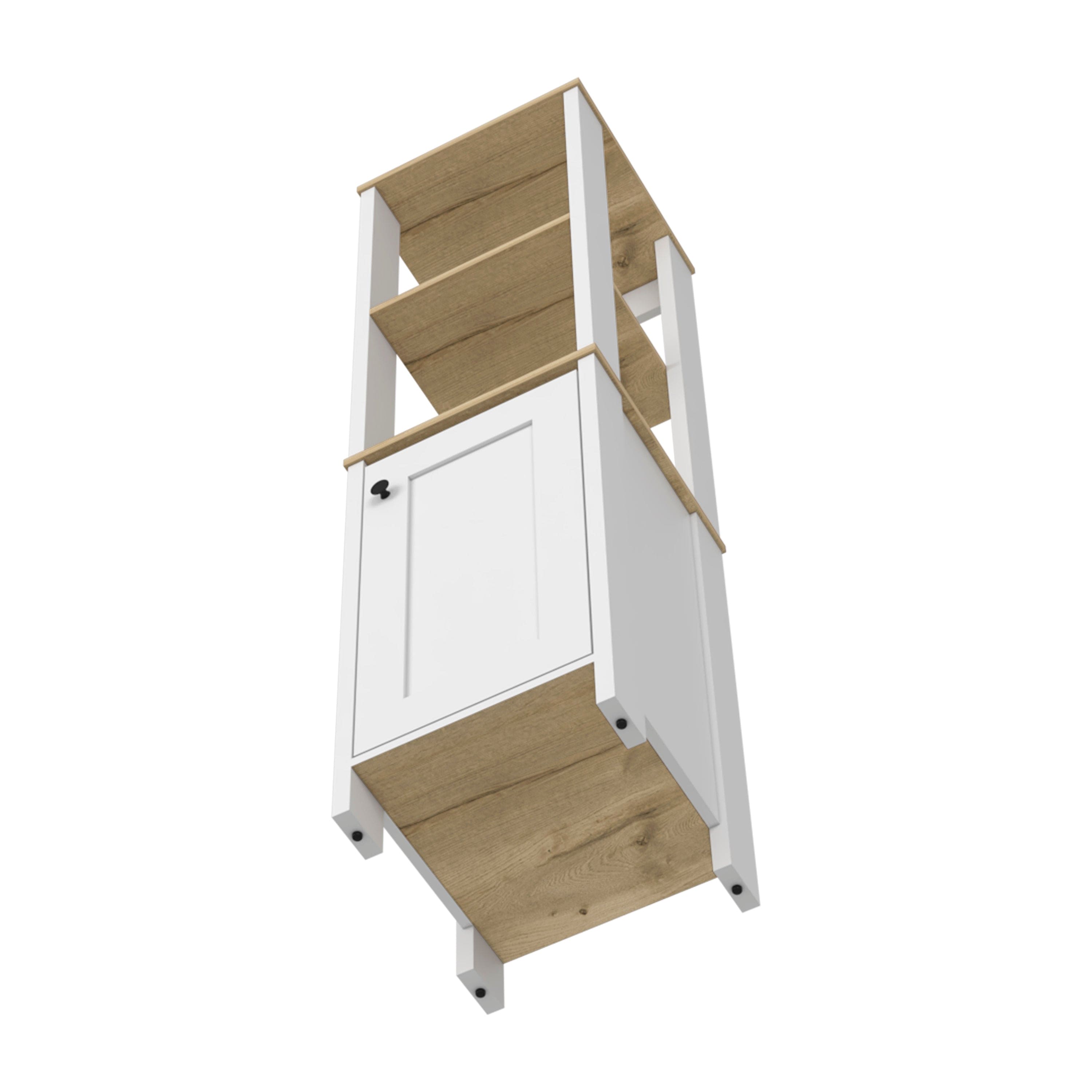 Linen Cabinet Jannes, Two Open Shelves, Single Door, Light Oak / White Finish