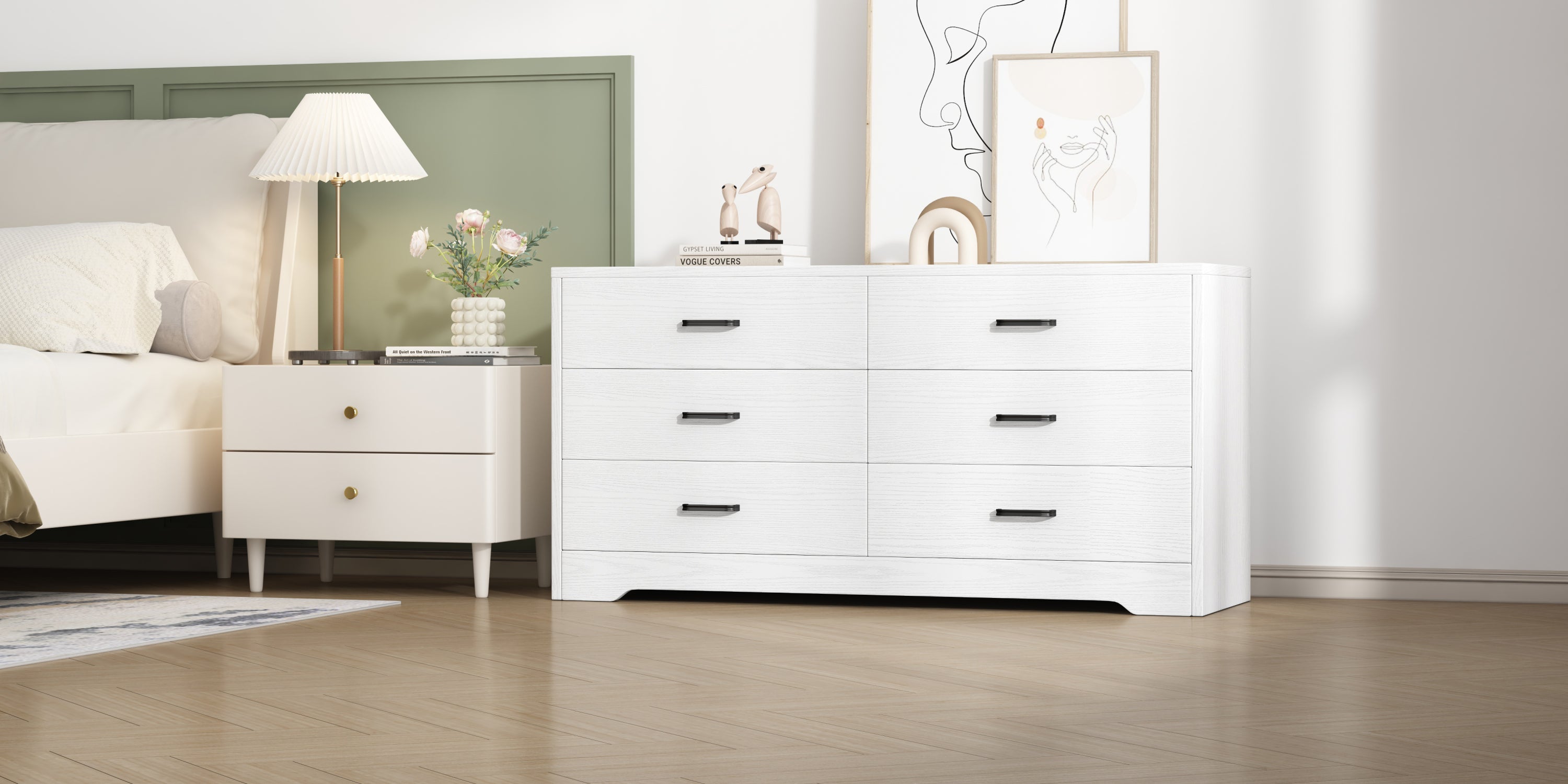 WOOD MDF BOARDS, 6 Drawers Dresser, WHITE