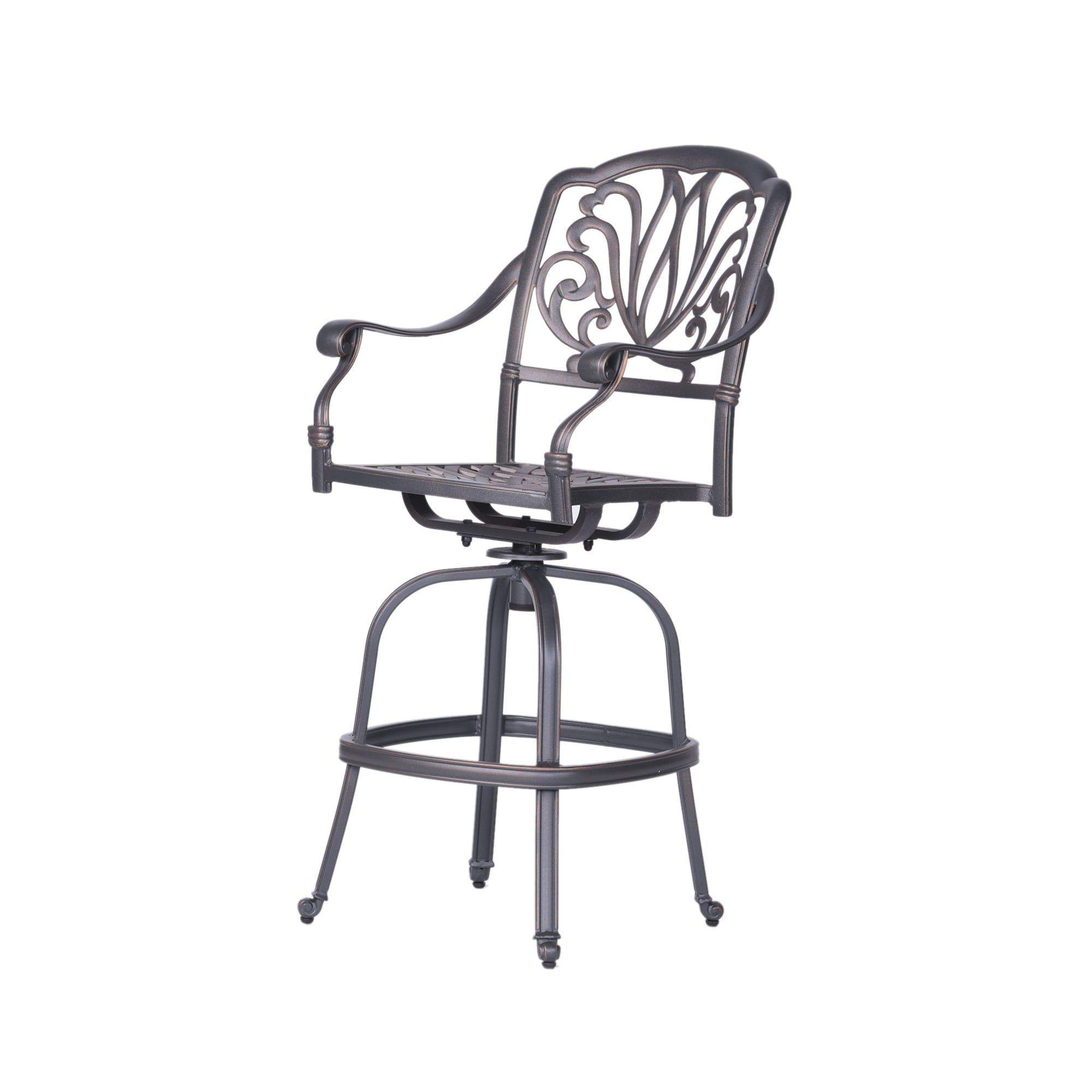 Patio Outdoor Aluminum Swivel Bar Stool with Cushion, Set of 2, Cast Silver