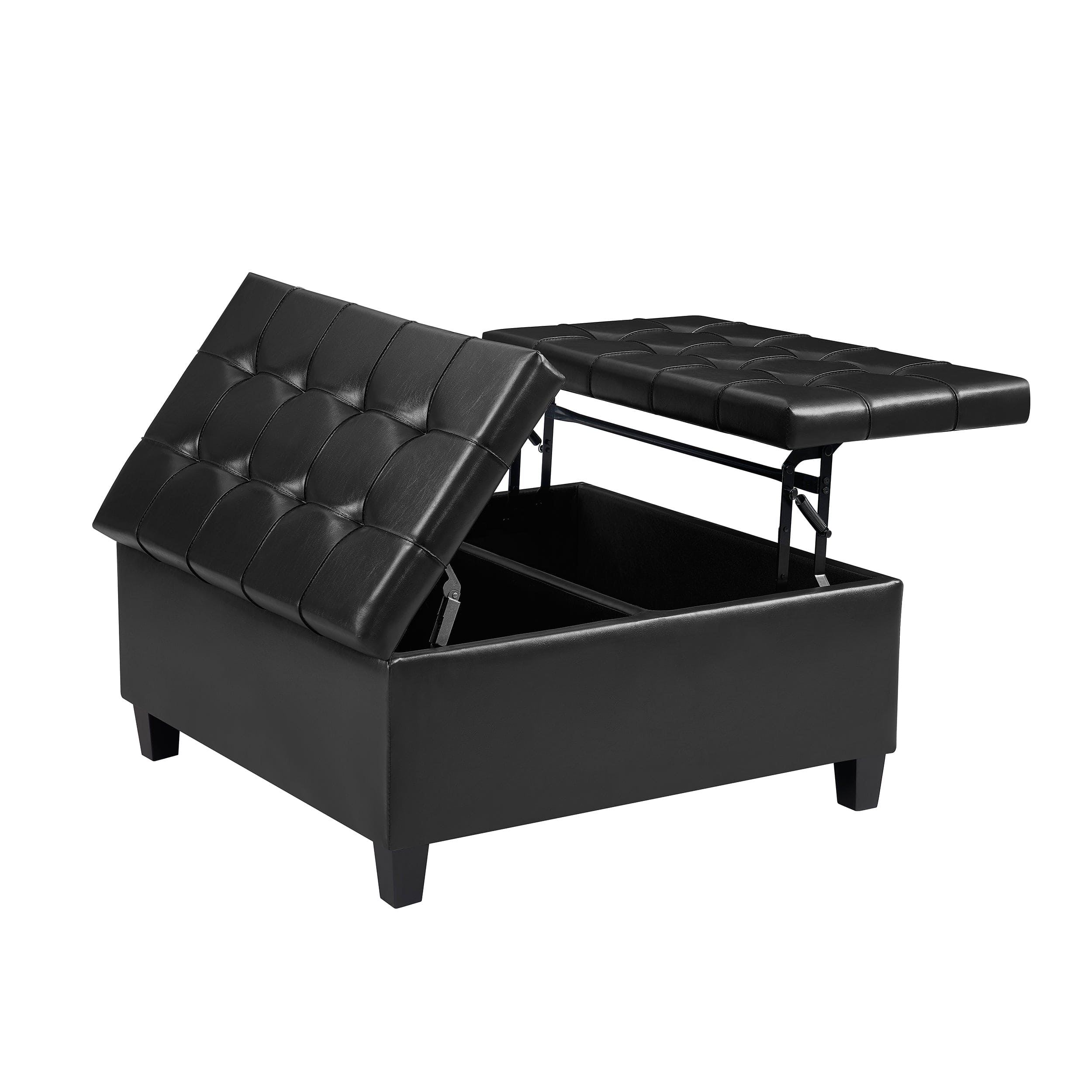 Large Square Faux Leather Storage Ottoman | Coffee table for Living Room & Bedroom (Black)