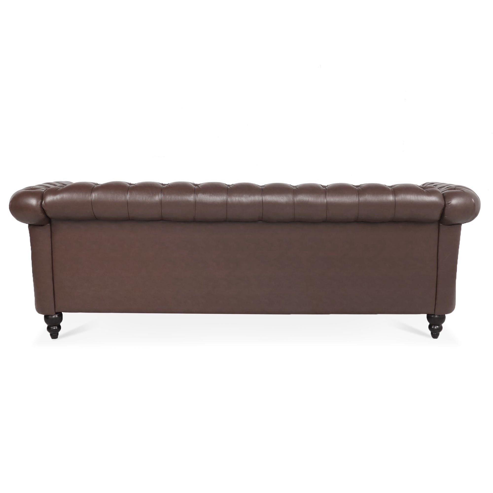 84.65" Dark Brown PU Rolled Arm Chesterfield Three Seater Sofa.