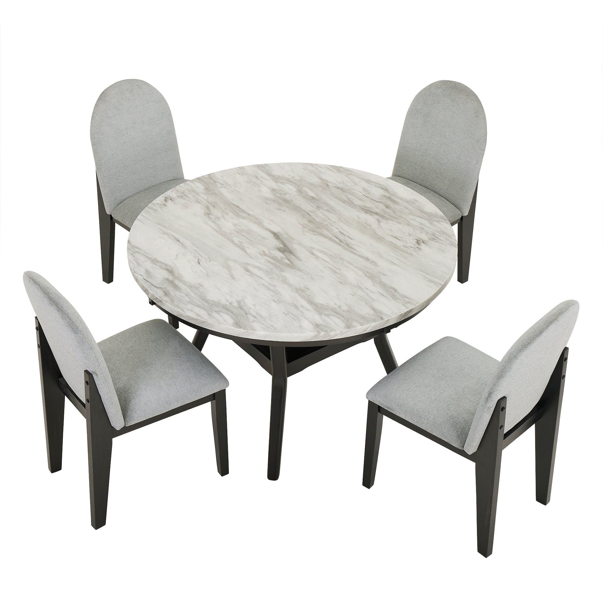 5 piece dining table and chair set, round dining table with 4 upholstered chairs, dining table set with storage