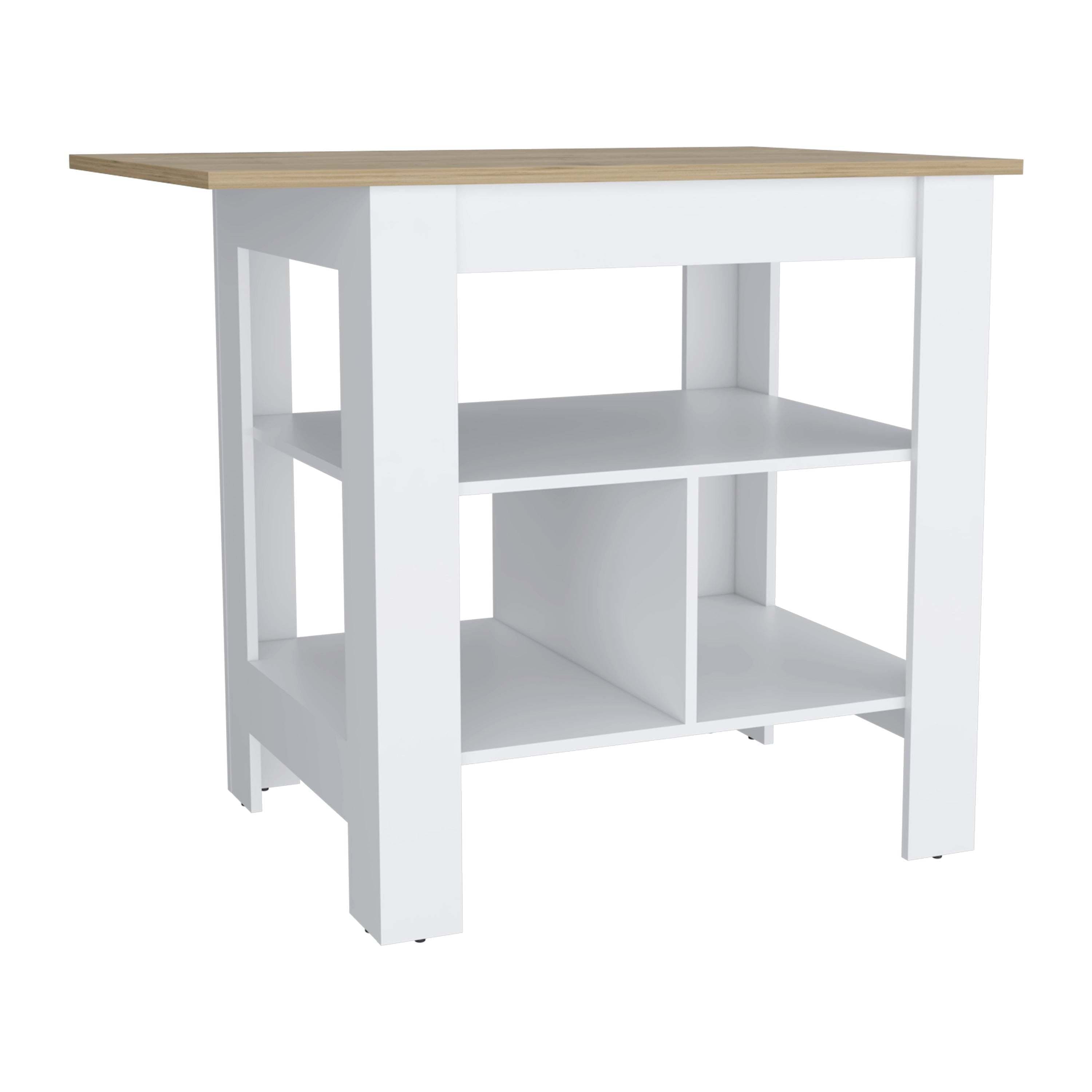 DEPOT E-SHOP Finley Kitchen Island with Counter Space, White / Macadamia