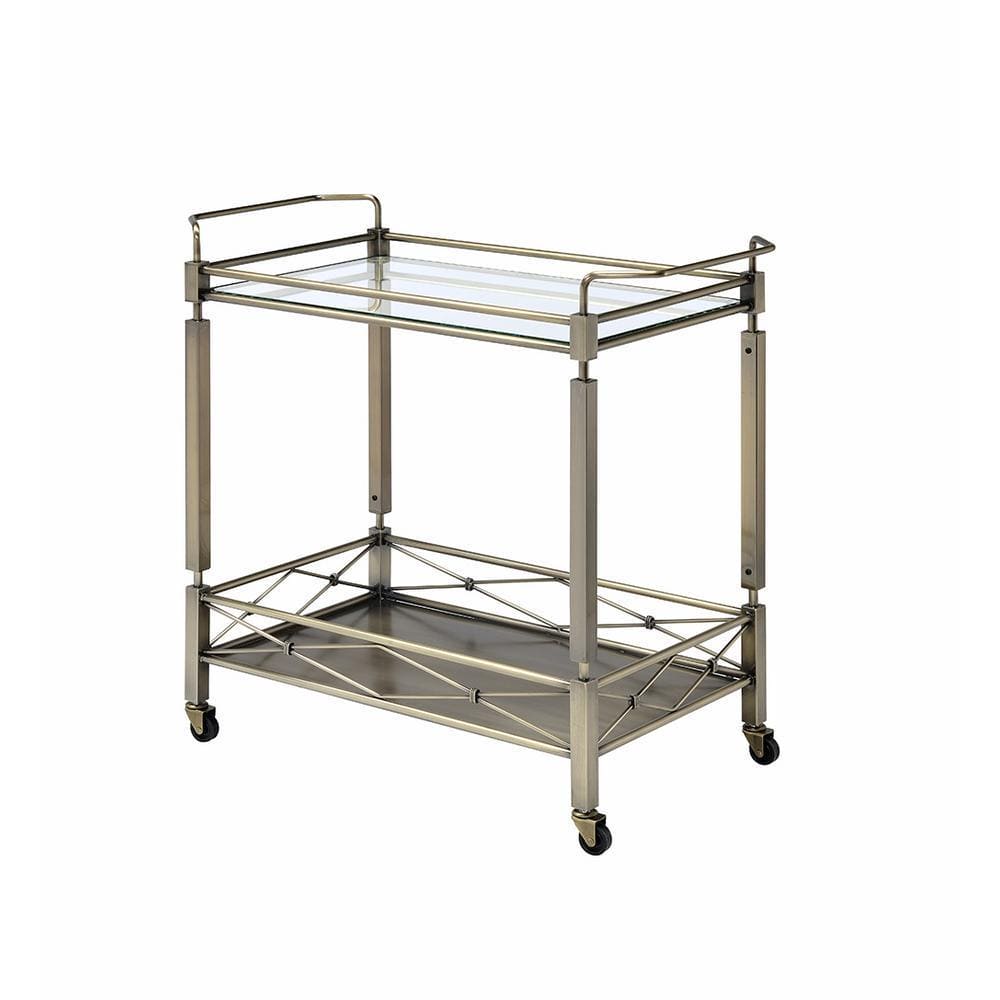 ACME Matiesen Serving Cart, Antique Gold & Clear Glass 98350