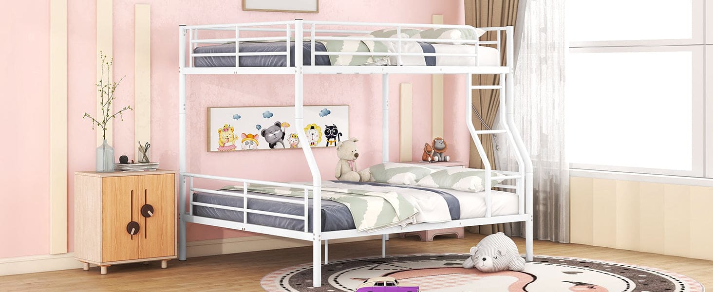 Full XL Over Queen Metal Bunk Bed, White