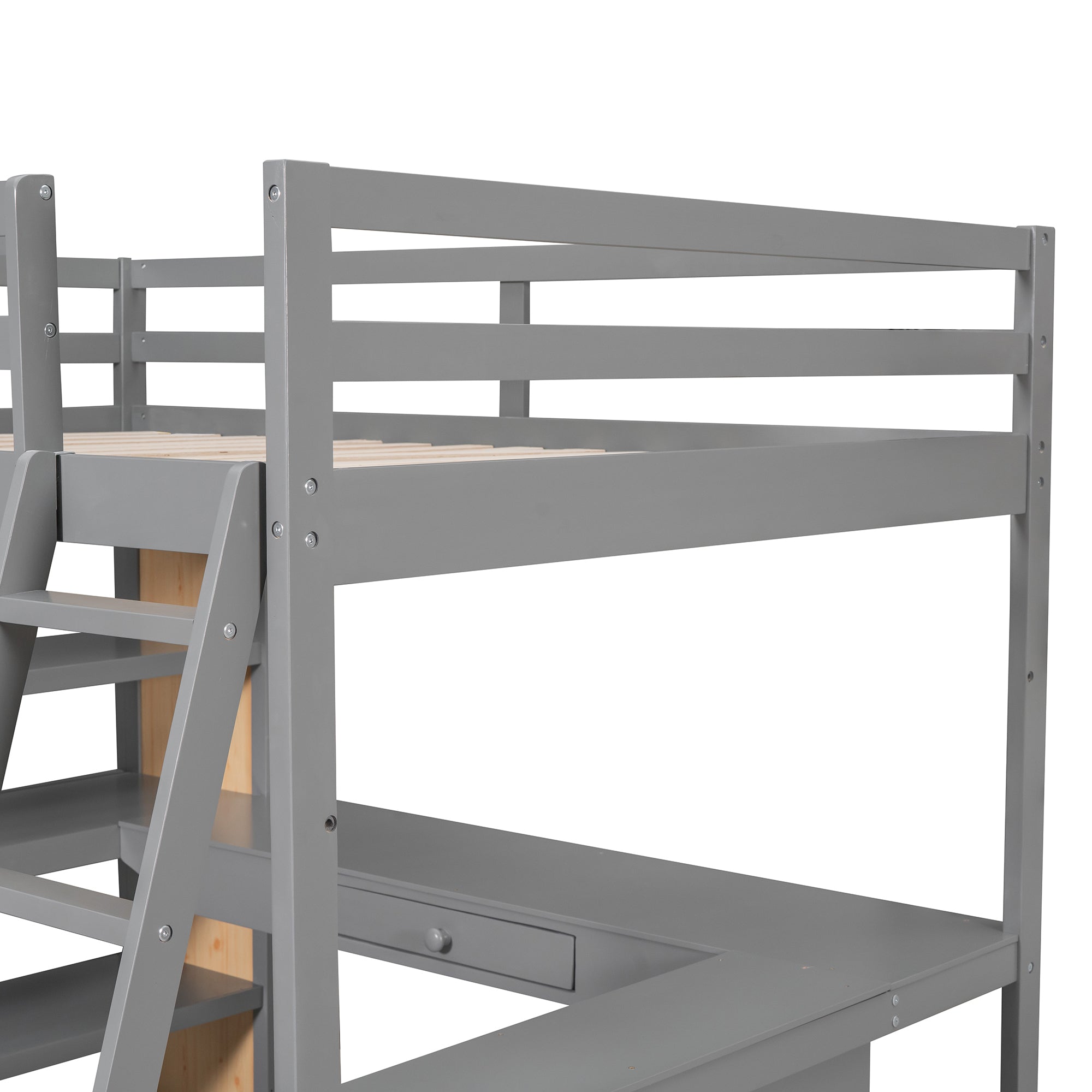 Full Size Loft Bed with Ladder, Shelves, and Desk, Gray(OLD SKU:LT100226AAE)