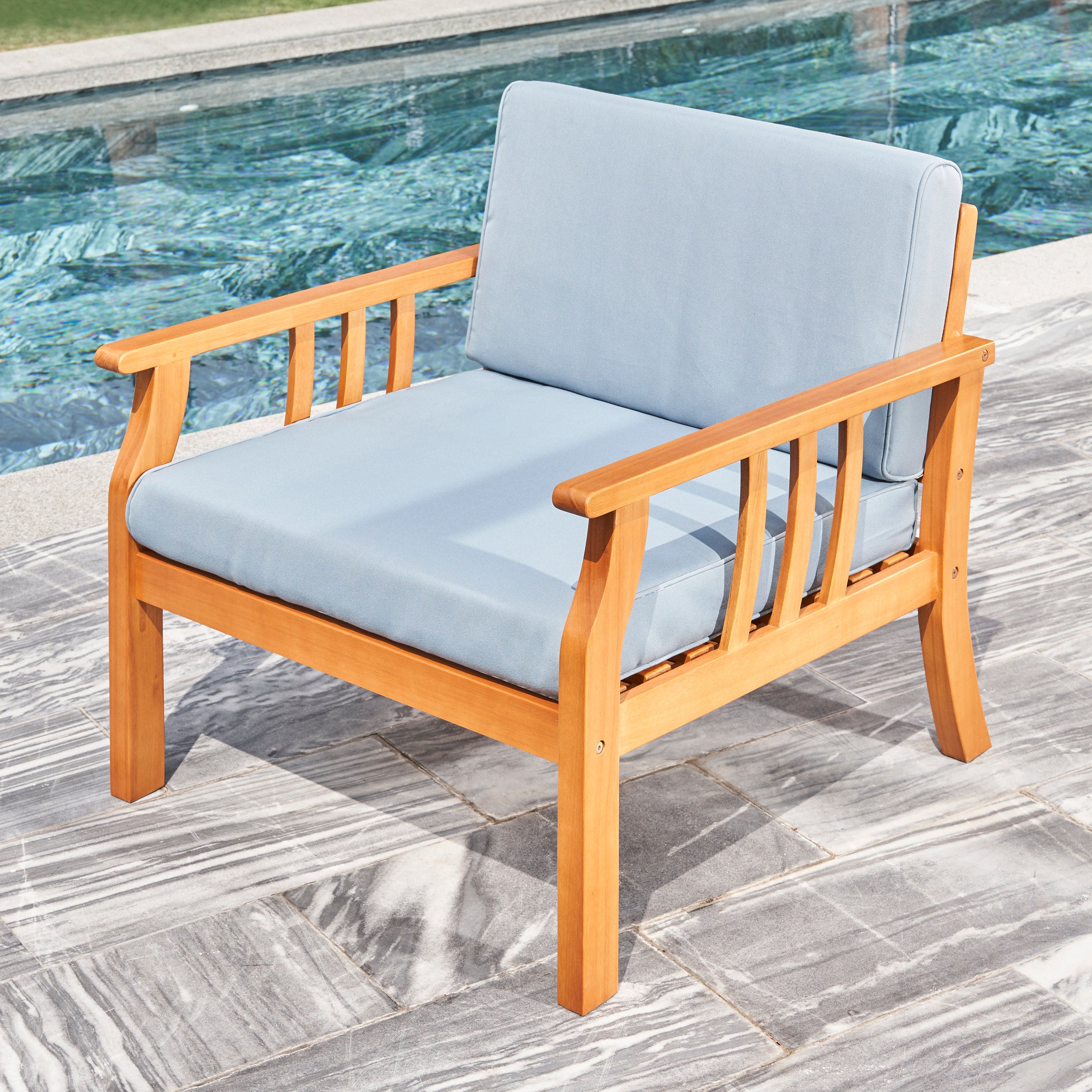 Kapalua Honey Nautical Curve Eucalyptus Wooden Outdoor Sofa Chair with Cushion