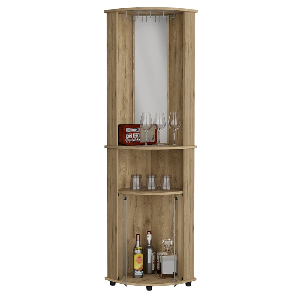 Corner Bar Cabinet Rialto, Three Shelves, Macadamia Finish