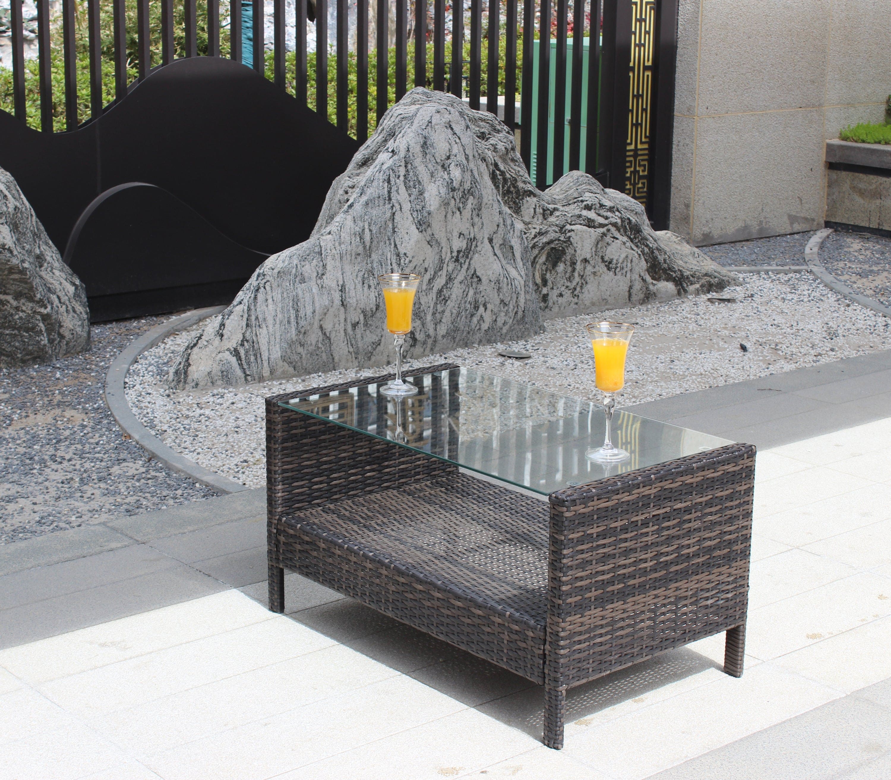 Outdoor patio Furniture  Coffee Table with clear tempered glass