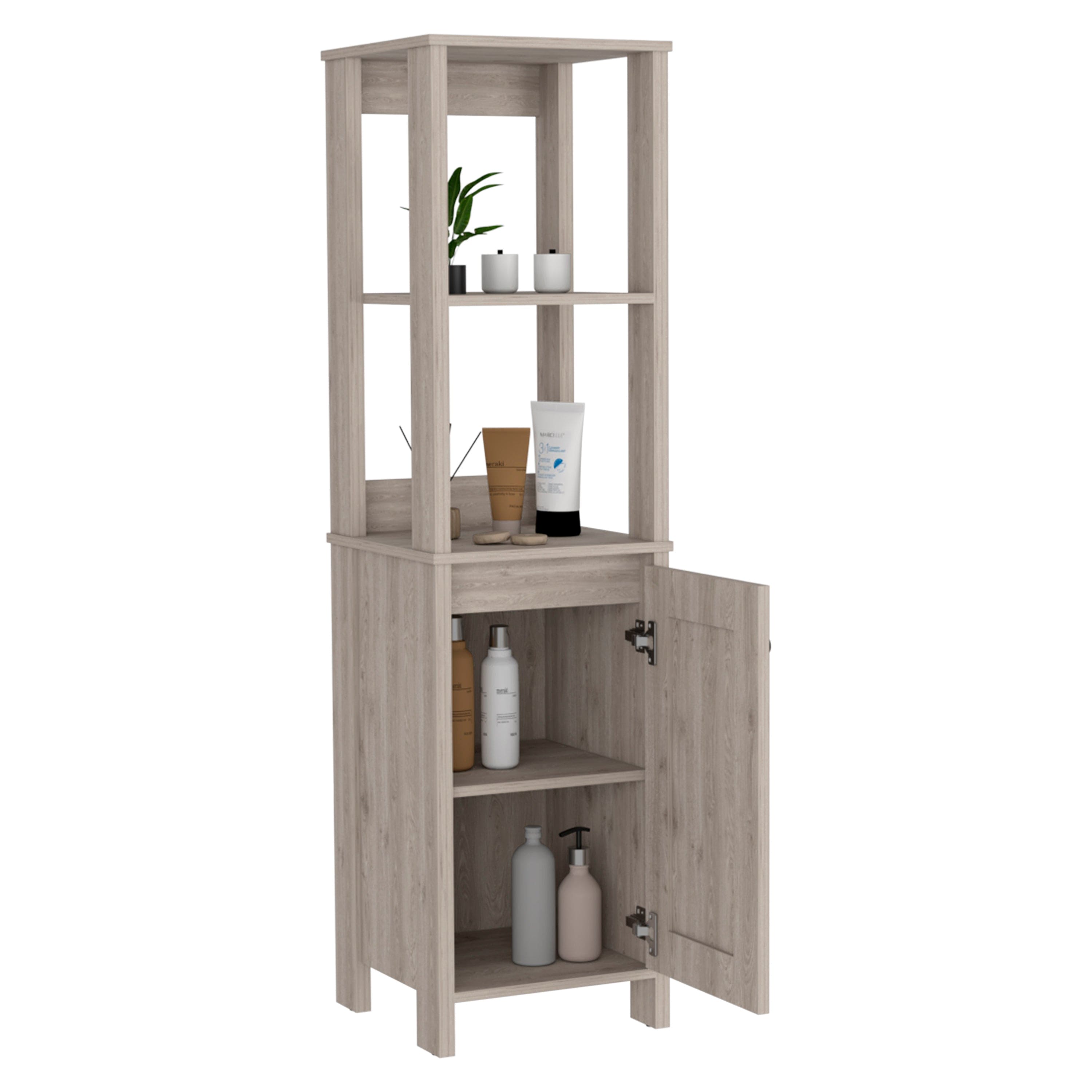 Linen Cabinet Jannes, Two Open Shelves, Single Door, Light Gray Finish