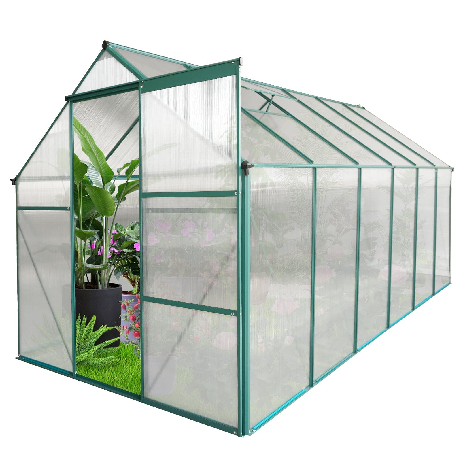 6x12 FT Polycarbonate Greenhouse Raised Base and Anchor Aluminum Heavy Duty Walk-in Greenhouses for Outdoor Backyard in All Season