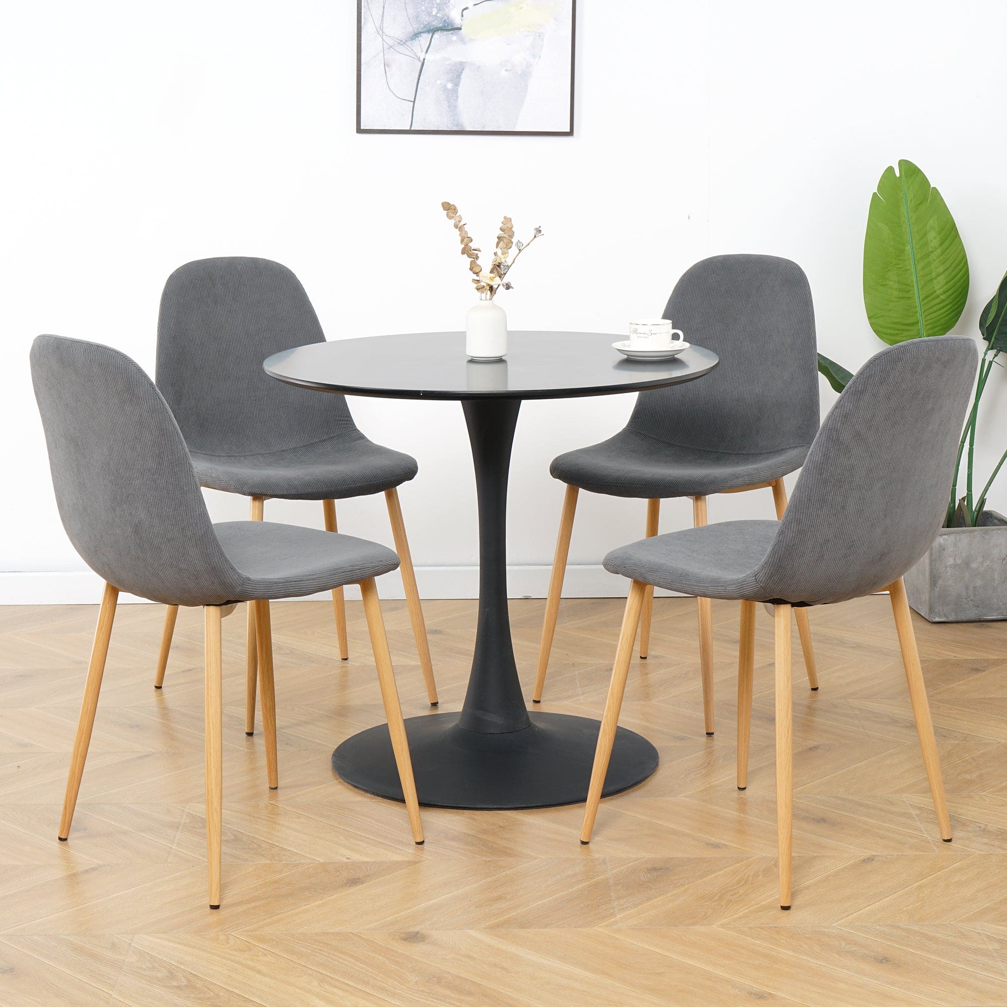 Deep Grey Modern Fabric Chairs with wood-transfer Metal Leg set of 4