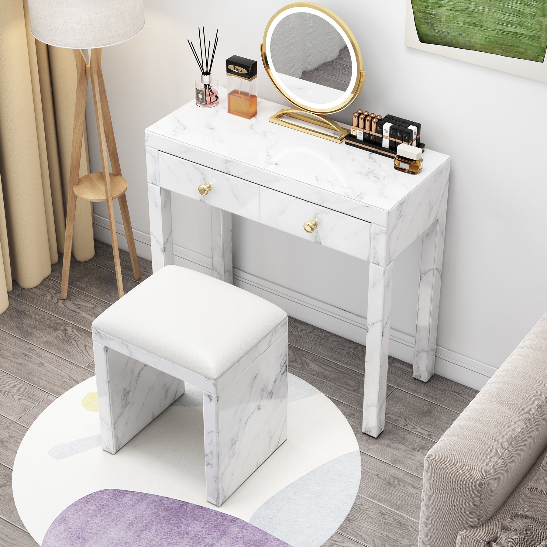 Tempered glass marble texture dressing table