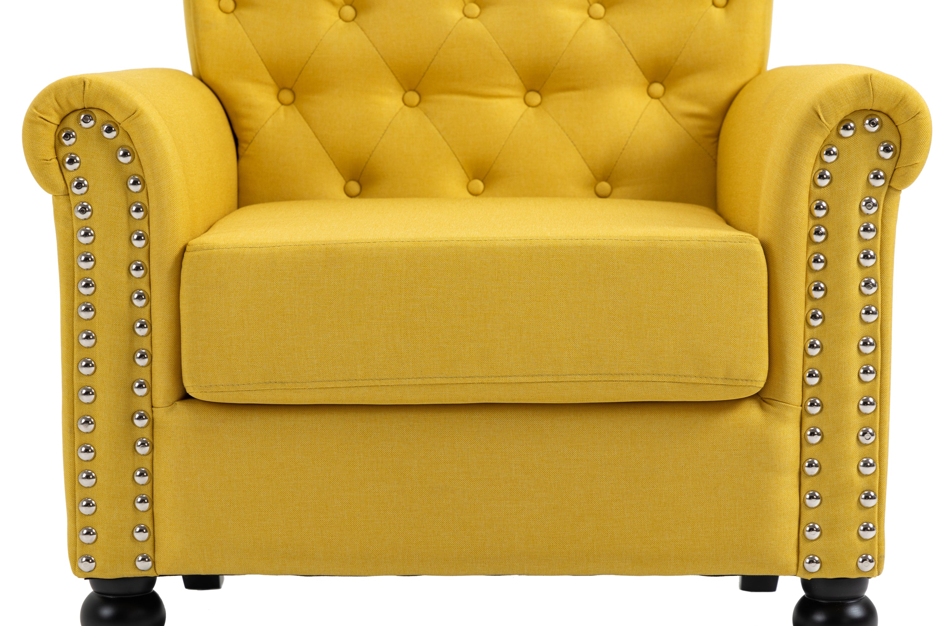 Mid-Century Modern Accent Chair, Linen Armchair w/Tufted Back/Wood Legs, Upholstered Lounge Arm Chair Single Sofa for Living Room Bedroom, YELLOW