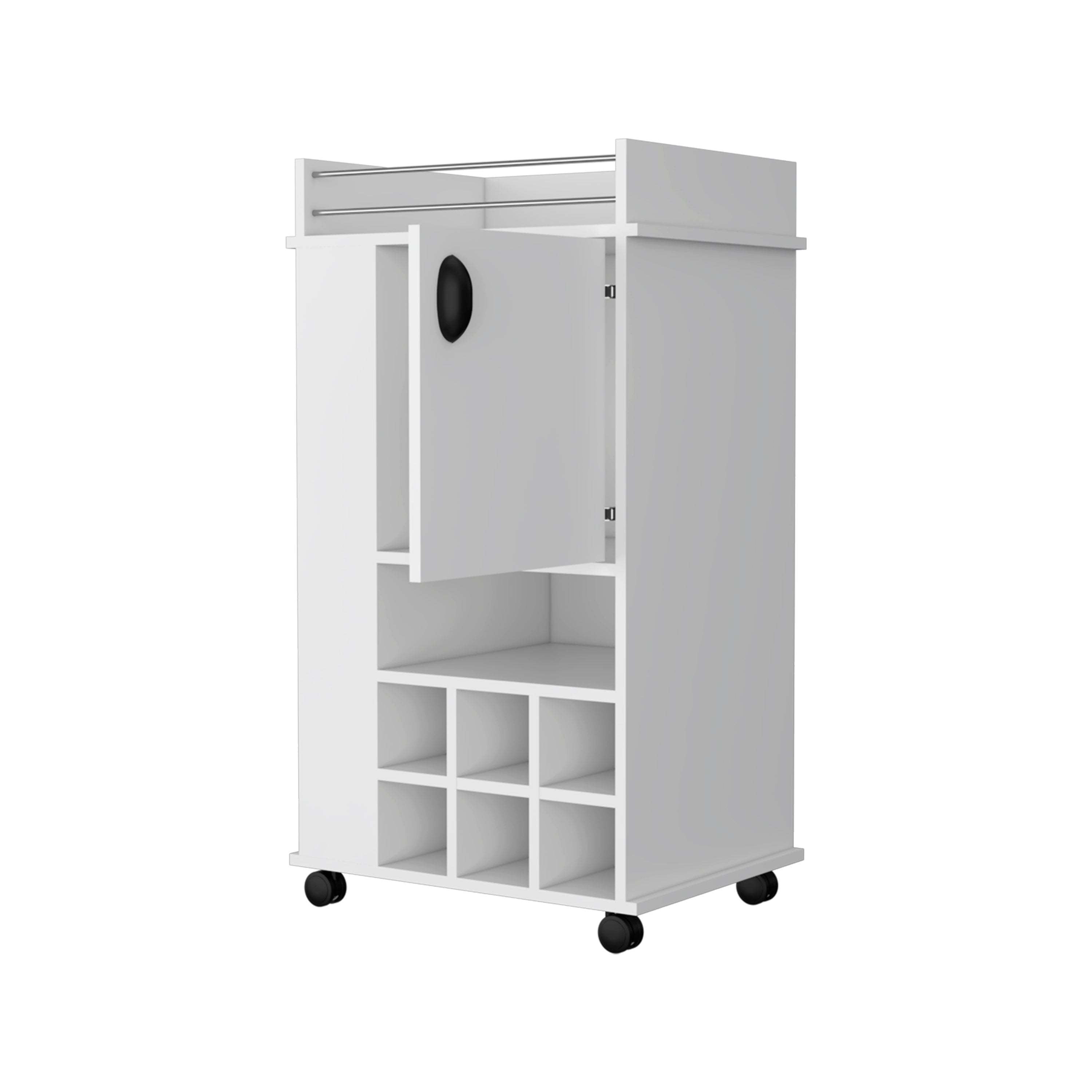 Allandale 1-Door Bar Cart with Wine Rack and Casters White