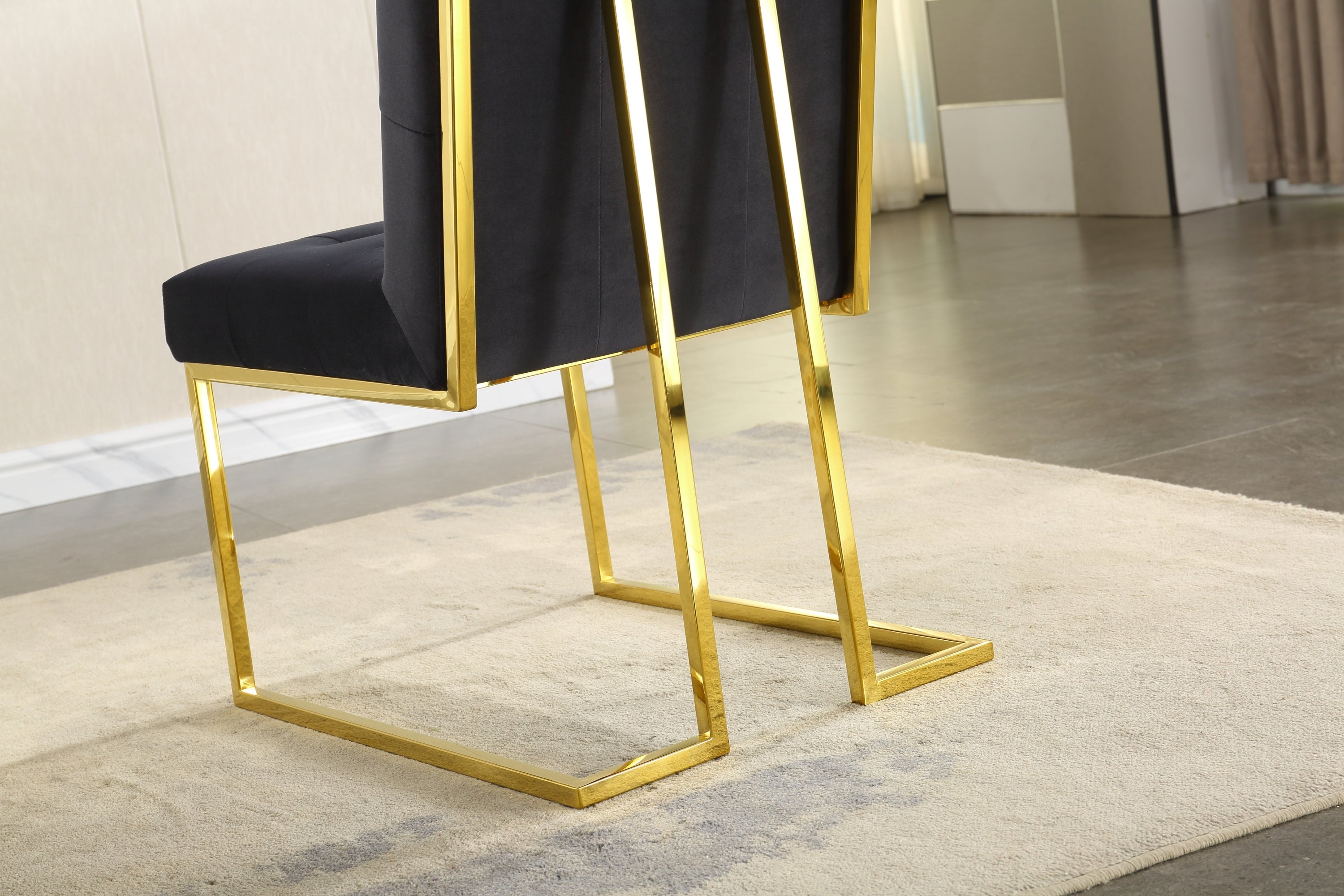 Modern Velvet Dining Chair Set of 2, Tufted Design and Gold Finish Stainless Base