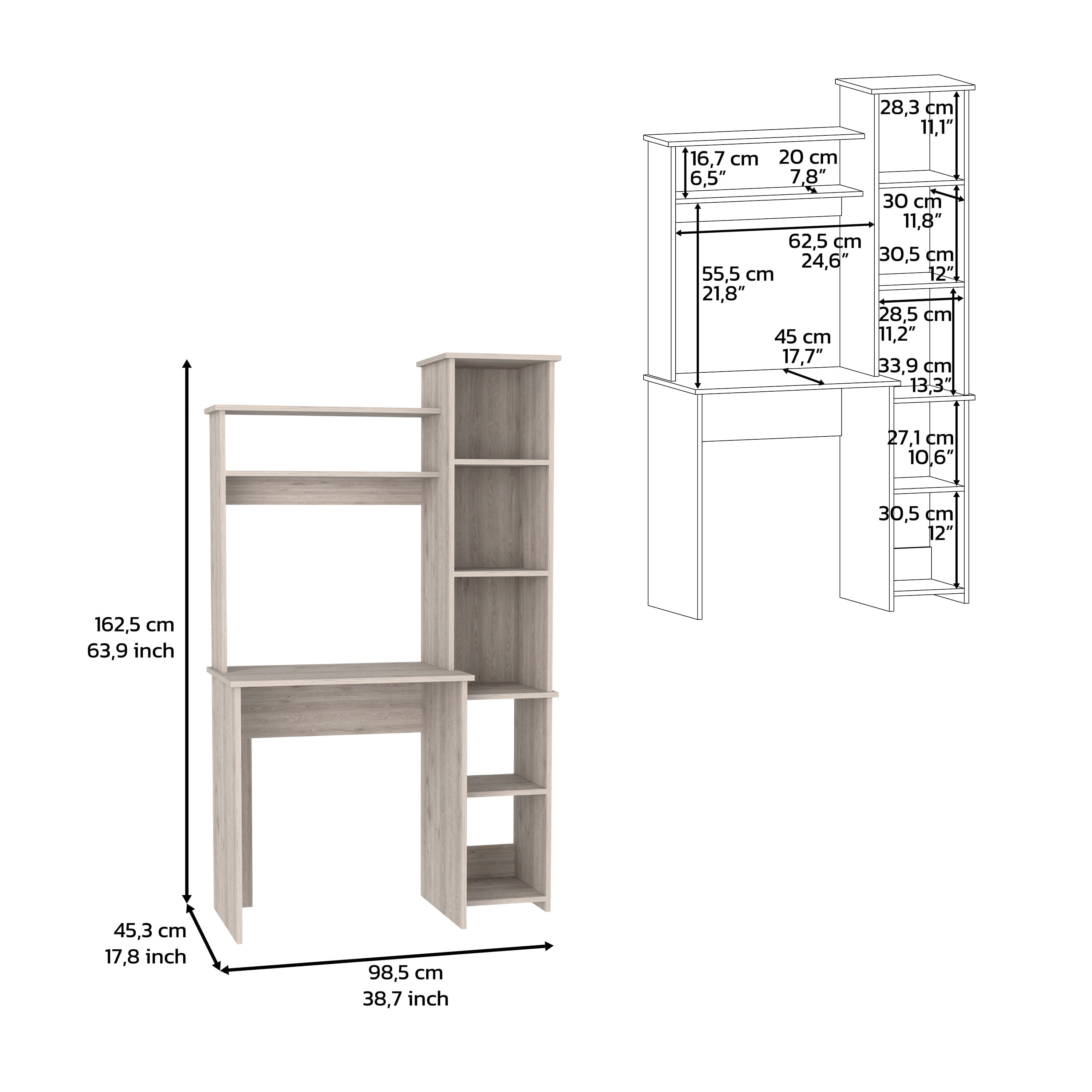 Desk Logan, Five Cubbies, Light Gray Finish