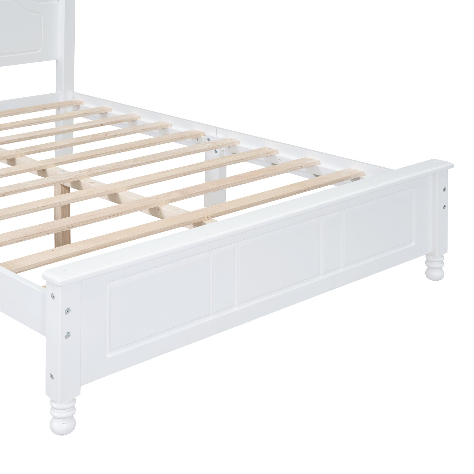 Full Size Wood Platform Bed Frame,Retro Style Platform Bed with Wooden Slat Support,White