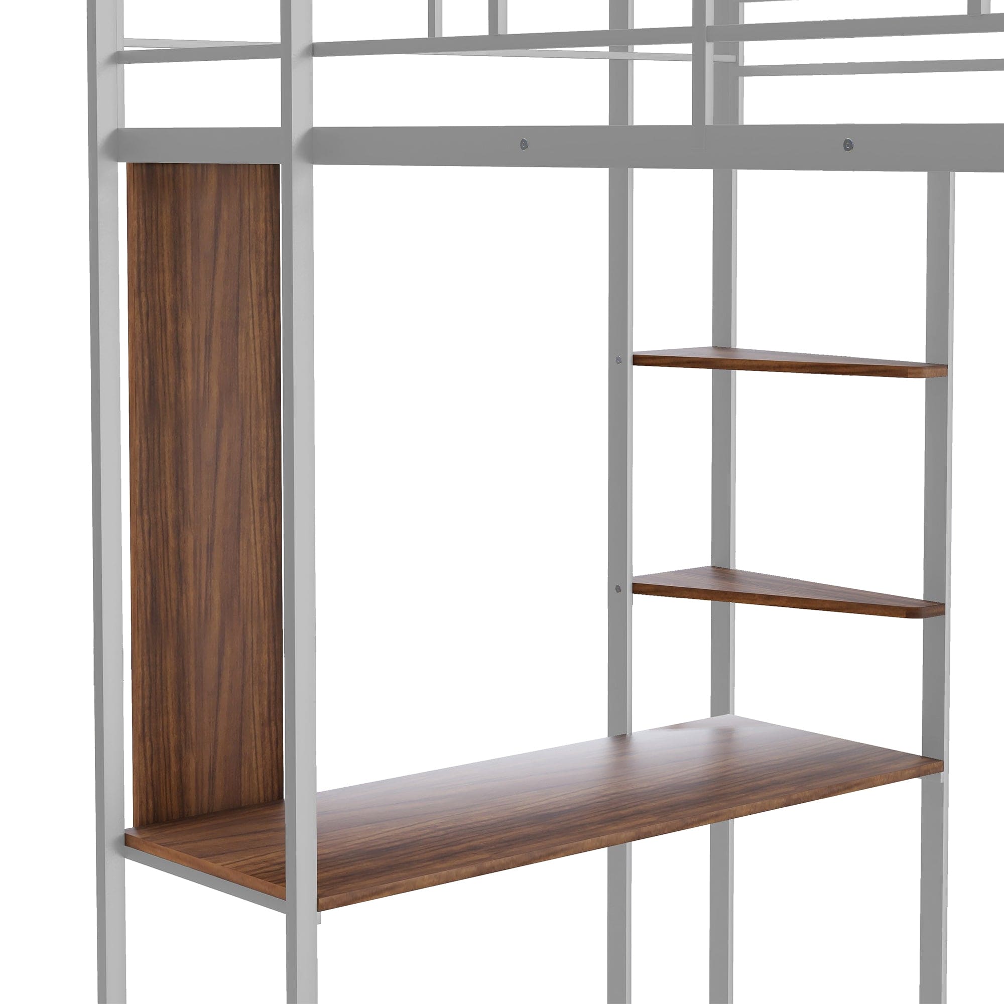 Twin Metal Loft Bed with 2 Shelves and one Desk ,Silver(Old SKU: MF281206AAN)