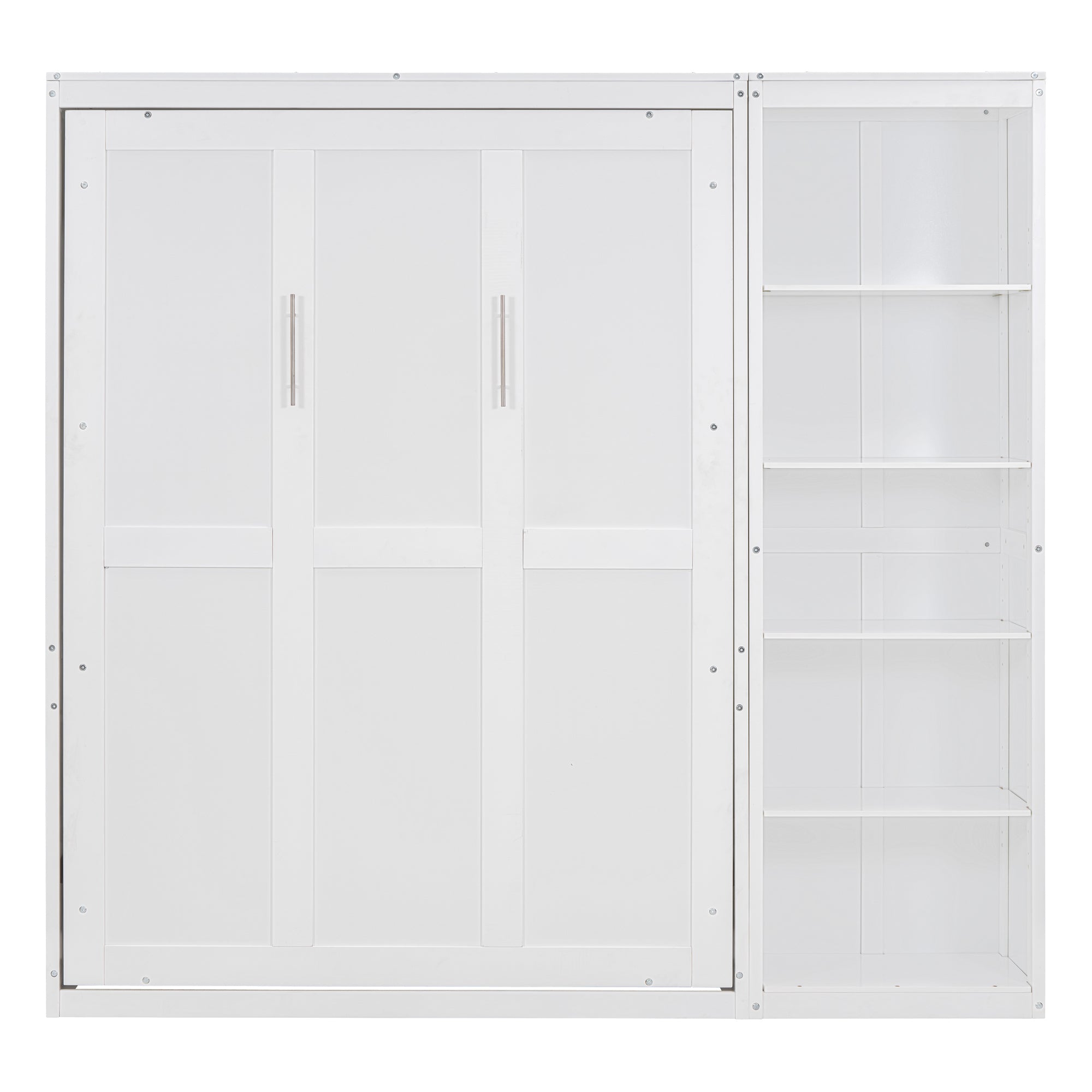 Full Size Murphy Bed Wall Bed with Shelves,White