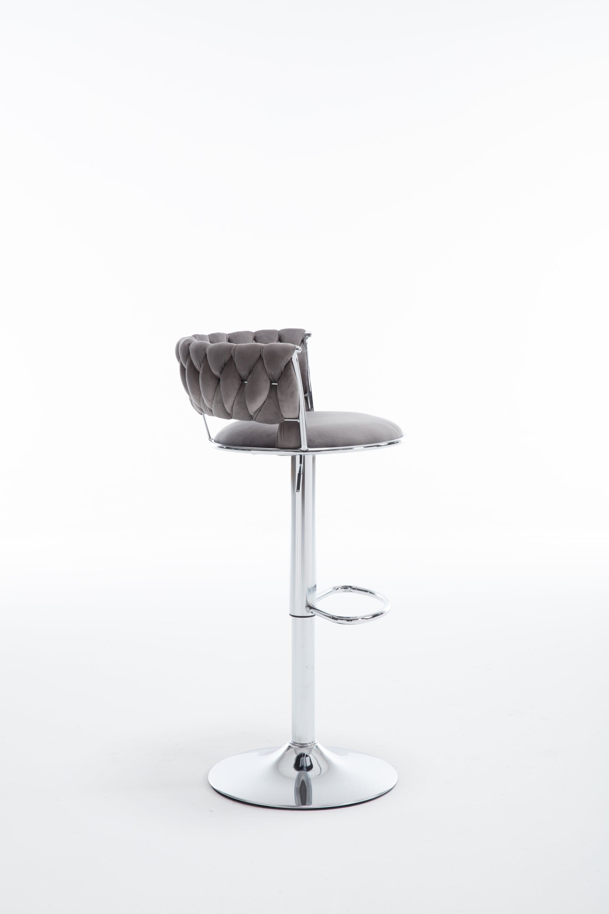 Set of 2  Bar Stools,with Chrome Footrest and Base Swivel Height Adjustable Mechanical Lifting Velvet +  Bar Stool-GREY