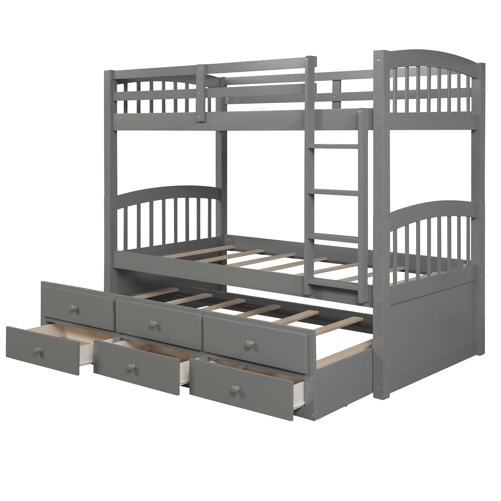 Twin Bunk Bed with Ladder, Safety Rail, Twin Trundle Bed with 3 Drawers for Bedroom, Guest Room Furniture(Gray)(OLD SKU :LP000071AAE)