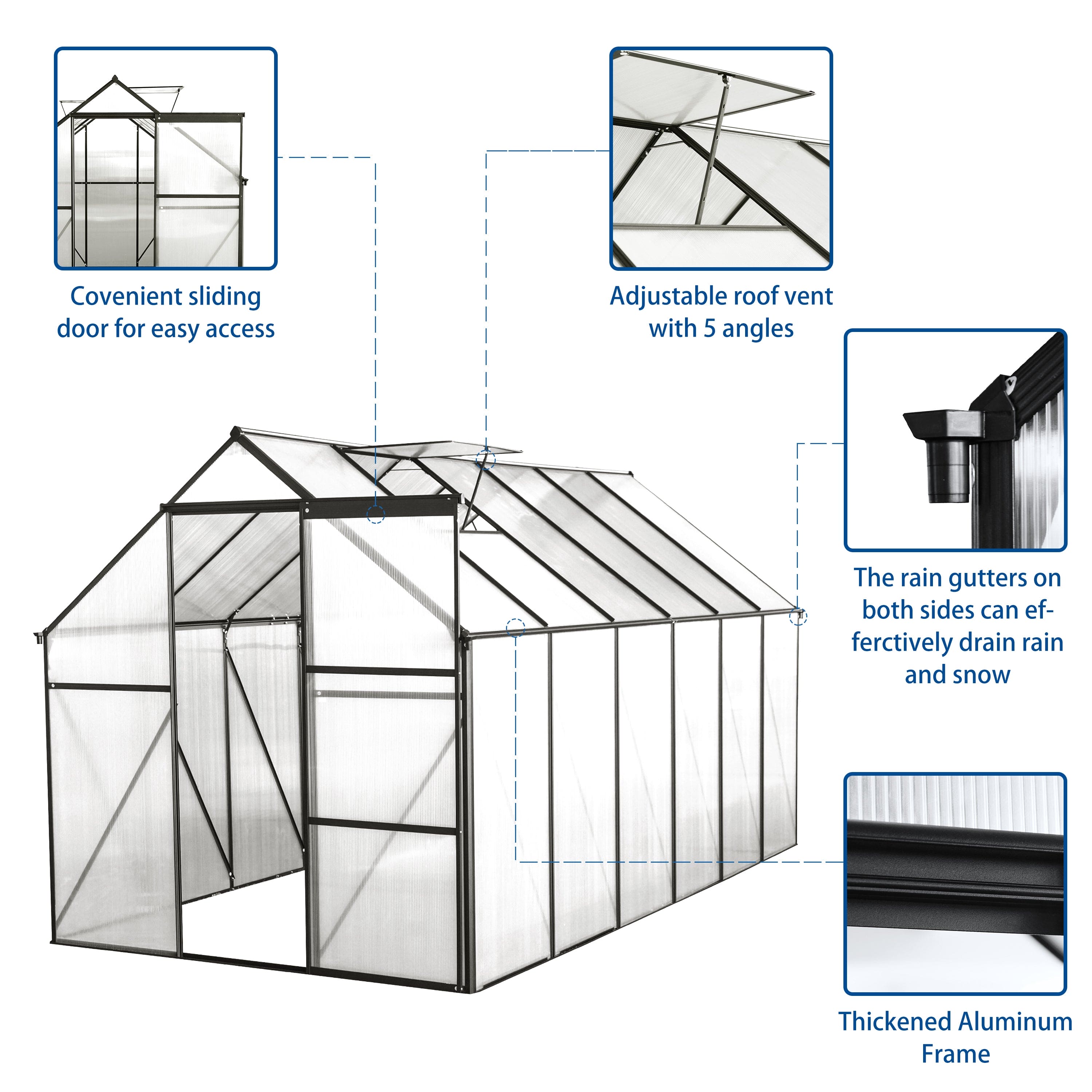 6x12 FT Polycarbonate Greenhouse Raised Base and Anchor Aluminum Heavy Duty Walk-in Greenhouses for Outdoor Backyard in All Season,Black